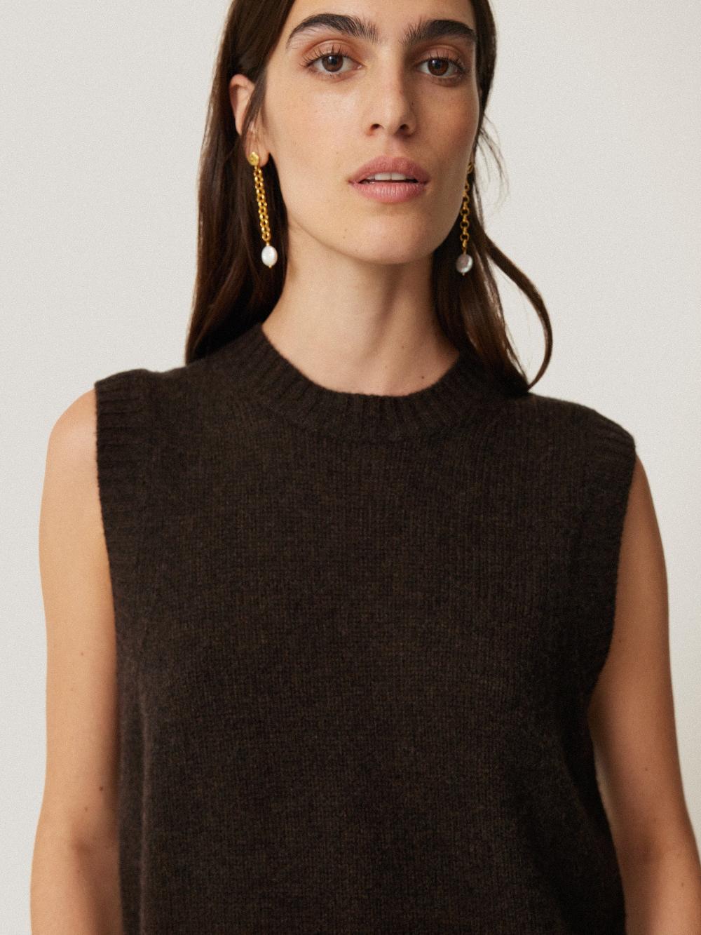 Jigsaw Cashmere Crew Neck Tank Dark Brown