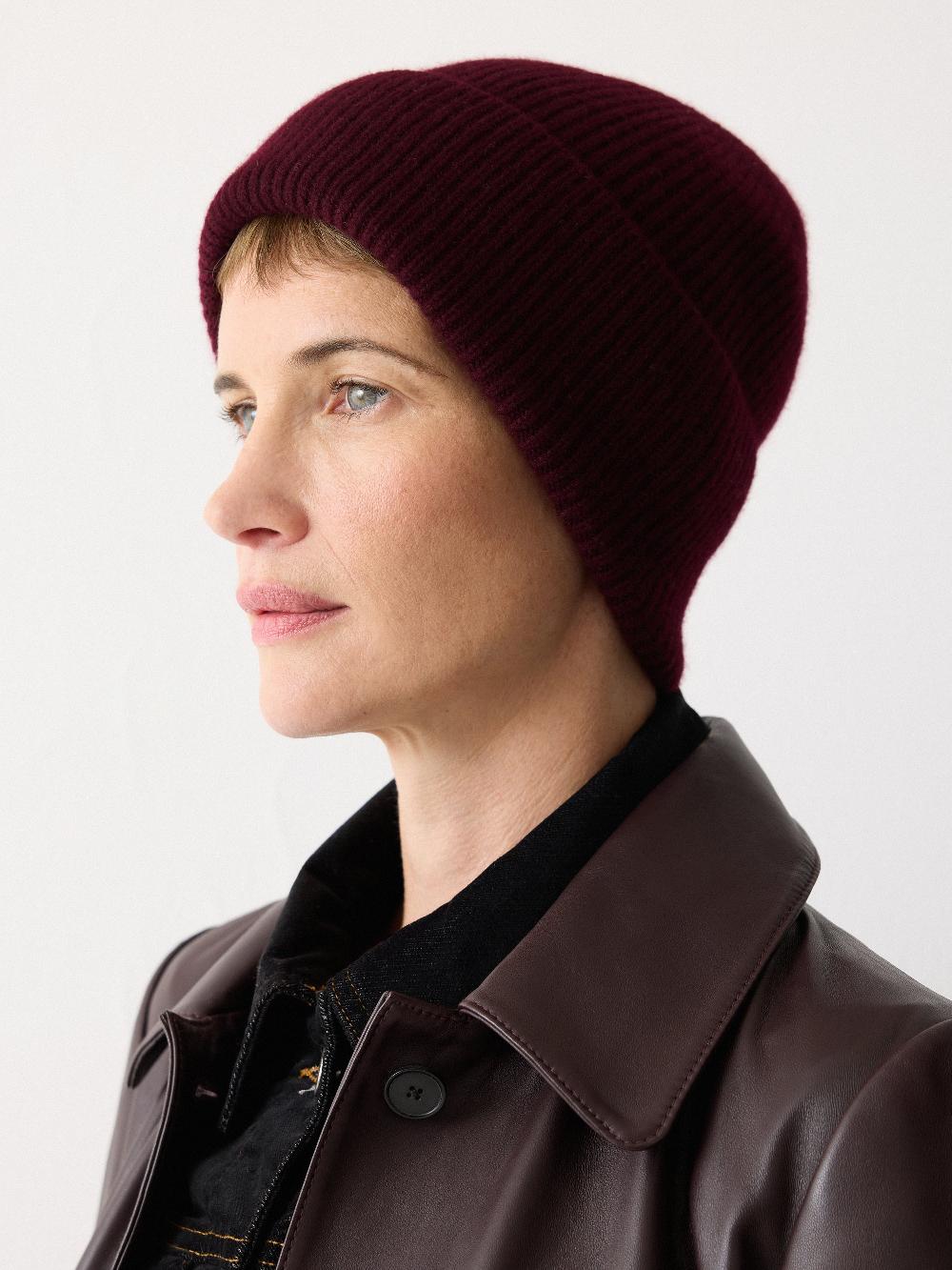 jigsaw Cashmere Rib Beanie Burgundy