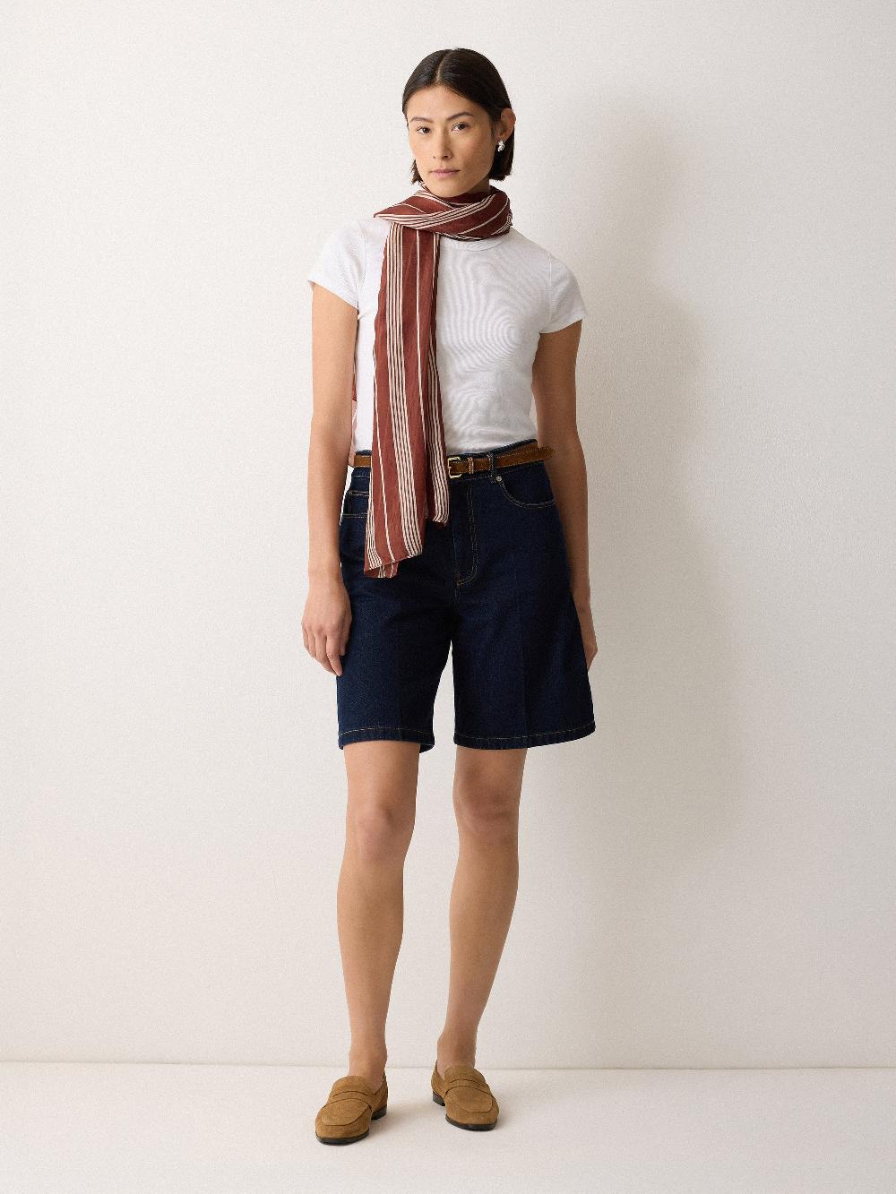 Jigsaw Cassis Stripe Silk Scarf Brown