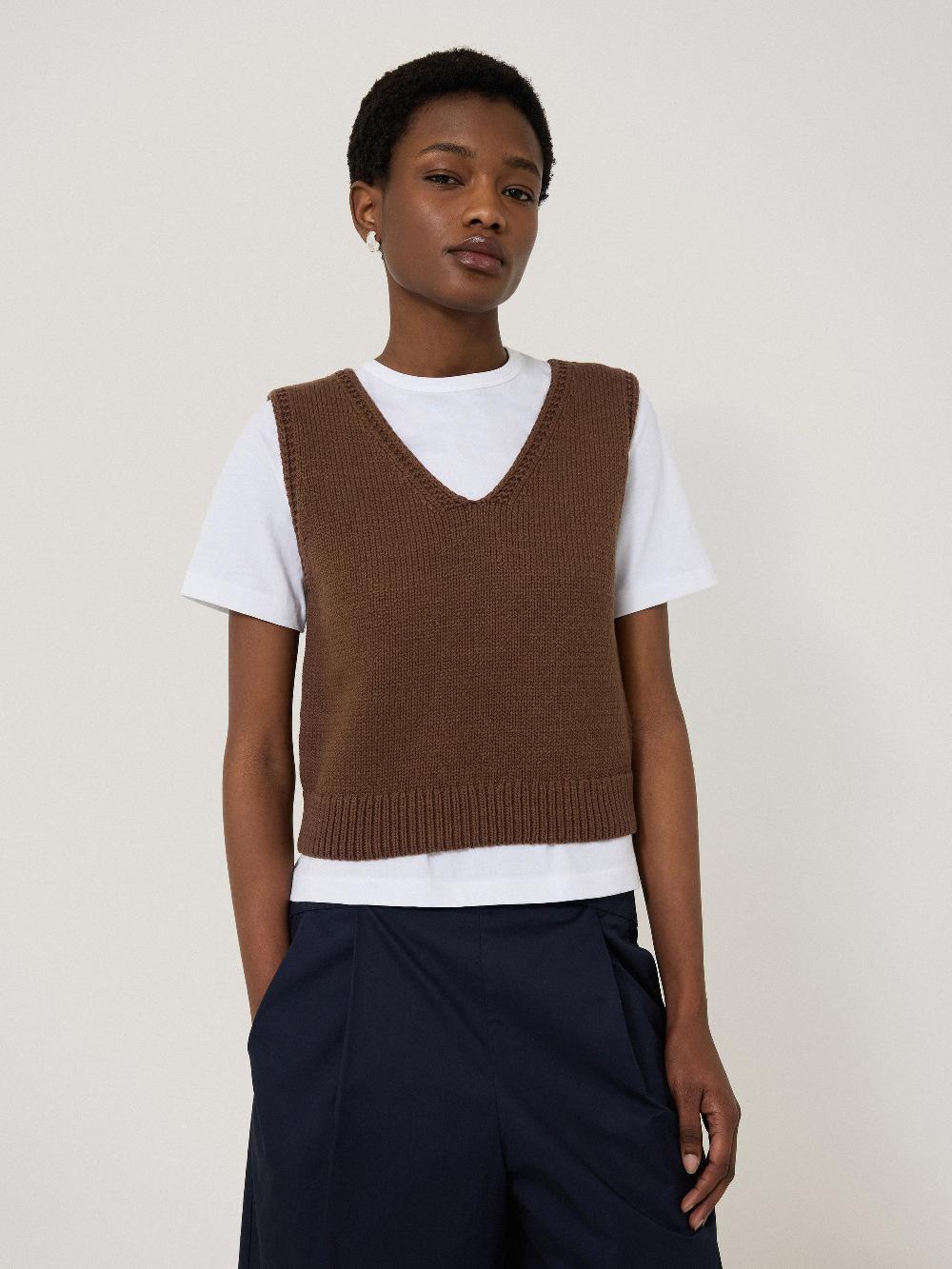 Jigsaw Chunky Cotton Blend V Tank Brown