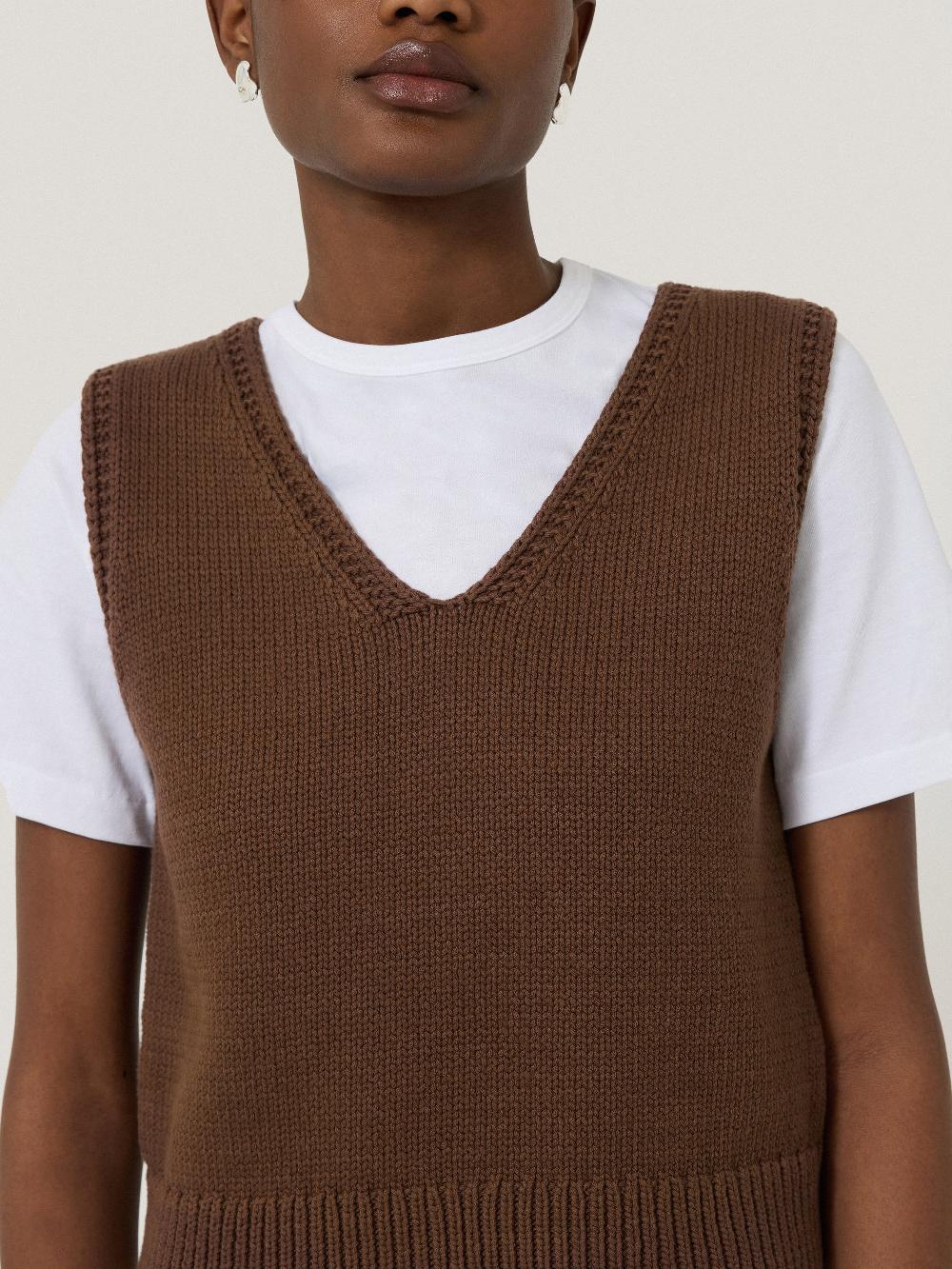 Jigsaw Chunky Cotton Blend V Tank Brown