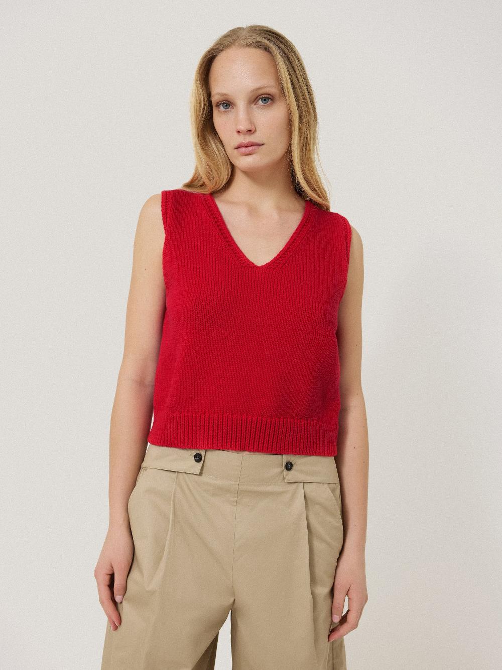 Jigsaw Chunky Cotton Blend V Tank Red