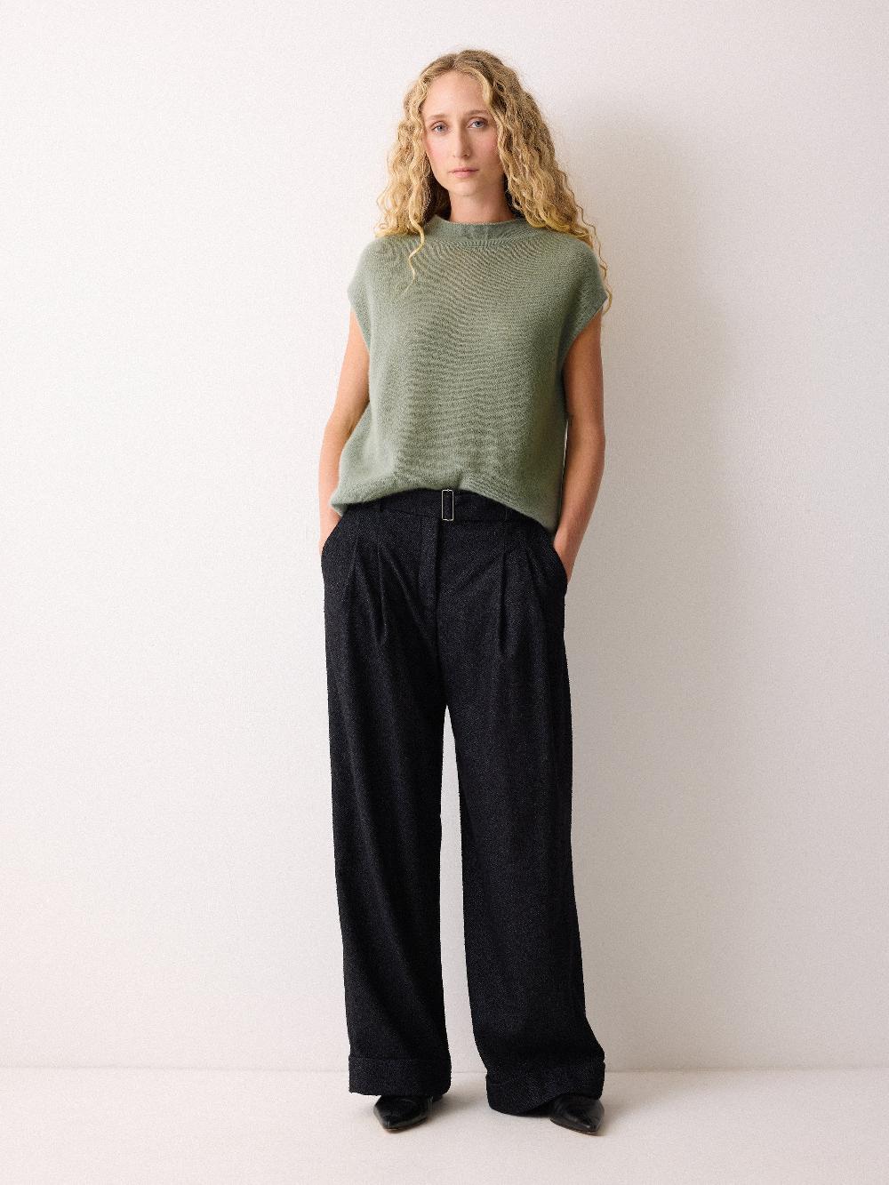 Jigsaw Cloud Cashmere Cap Sleeve Top Green