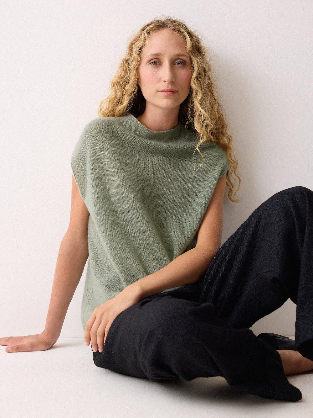jigsaw Cloud Cashmere Cap Sleeve Top Green