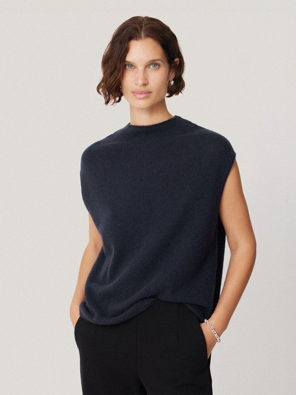 jigsaw Cloud Cashmere Cap Sleeve Top Navy