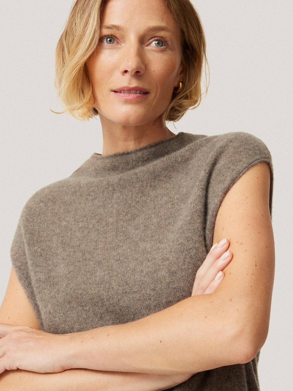 Jigsaw Cloud Cashmere Cap Sleeve Top Taupe