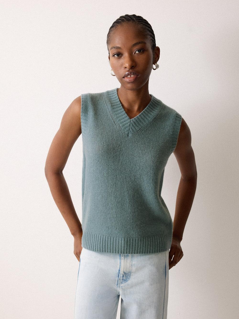 jigsaw Cloud Cashmere V Tank Blue