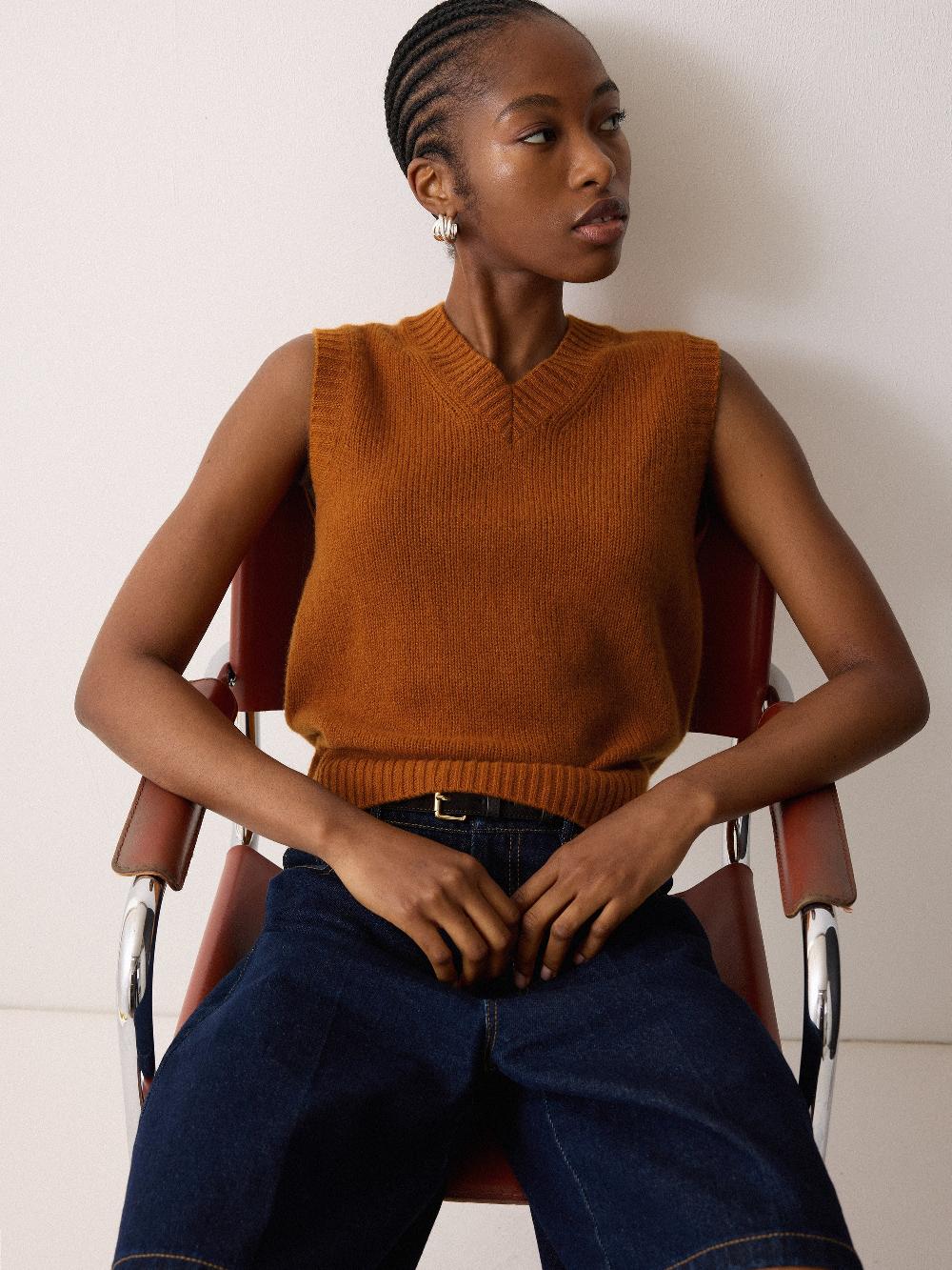 Jigsaw Cloud Cashmere V Tank Orange