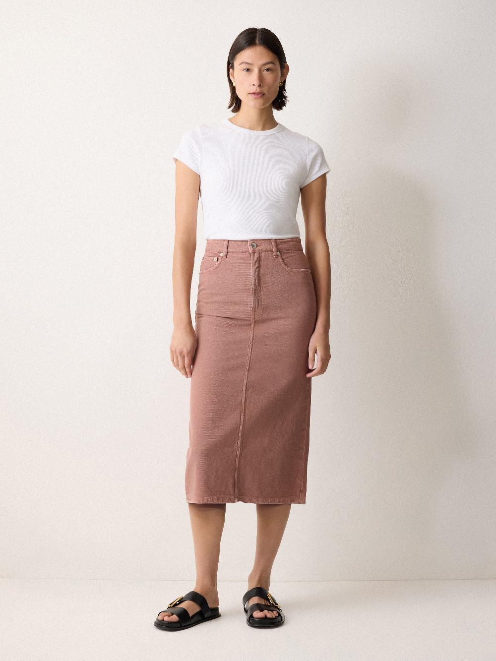 Jigsaw Cole Denim Midi Skirt Washed PInk