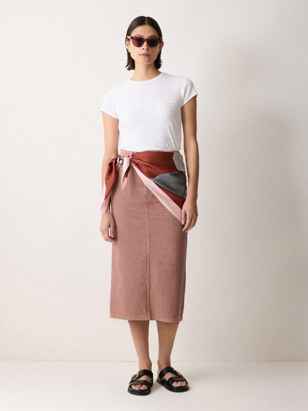 jigsaw Cole Denim Midi Skirt Washed PInk