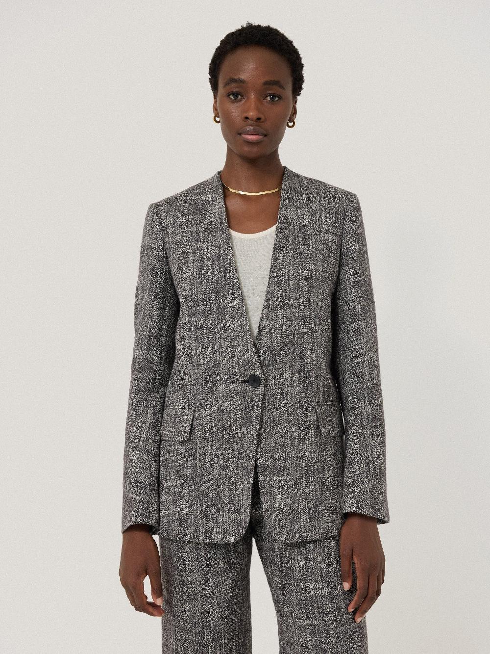 Jigsaw Collarless Boucle Jacket Grey