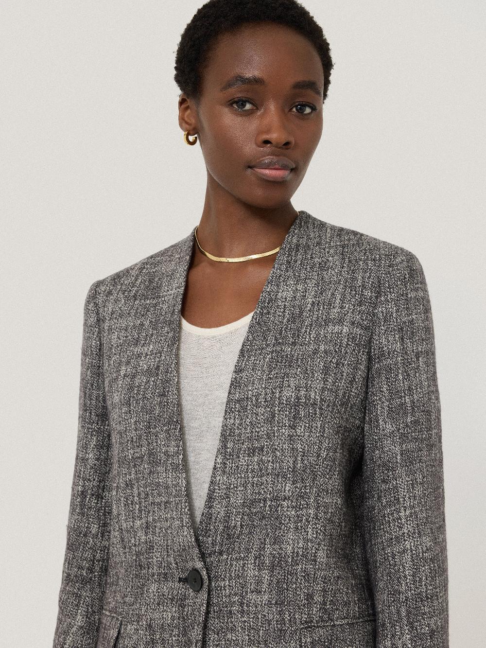 Jigsaw Collarless Boucle Jacket Grey