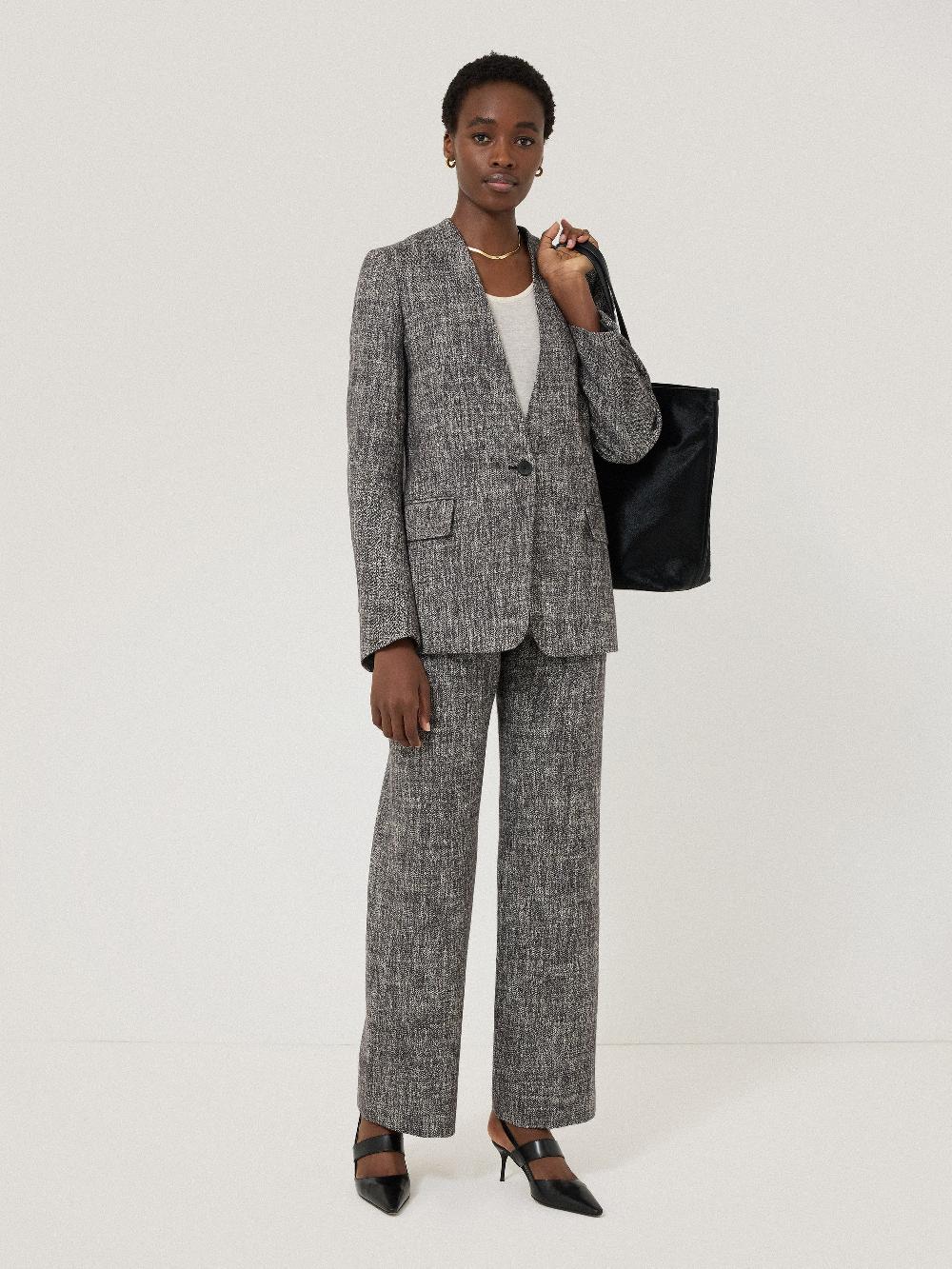 Jigsaw Collarless Boucle Jacket Grey