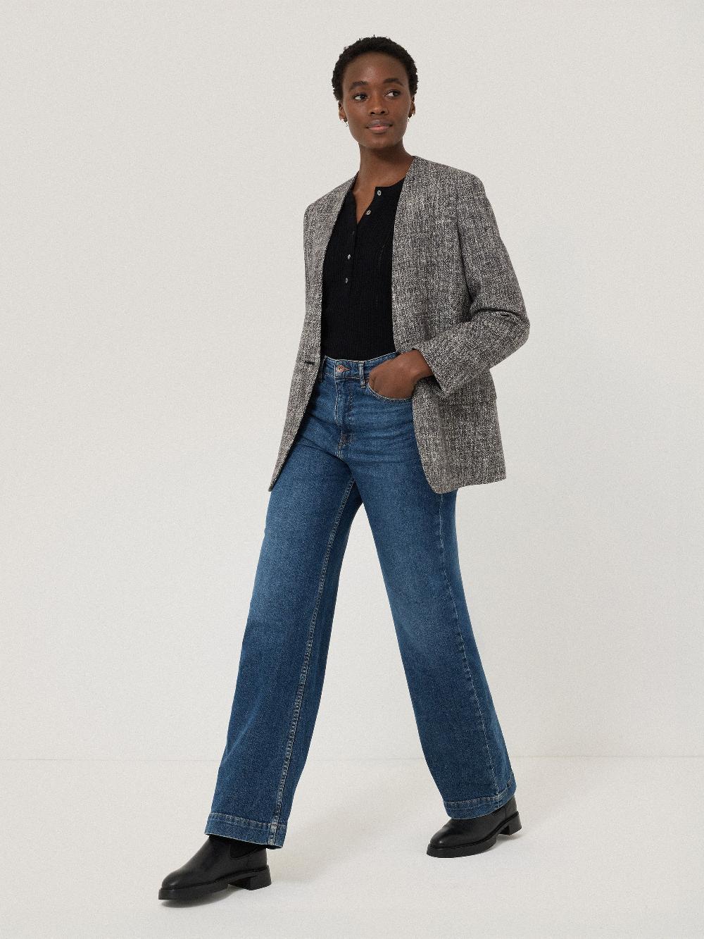 jigsaw Collarless Boucle Jacket Grey