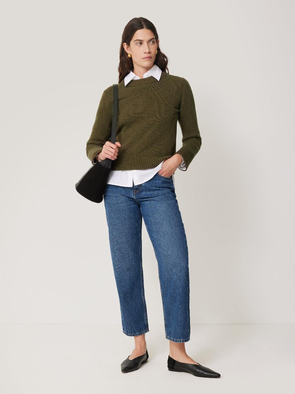 Jigsaw Compact Wool Cashmere Blend Jumper Khaki