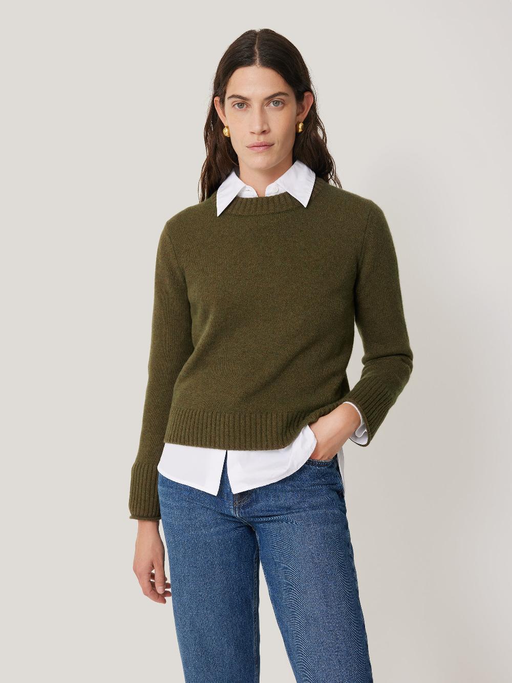 jigsaw Compact Wool Cashmere Blend Jumper Khaki