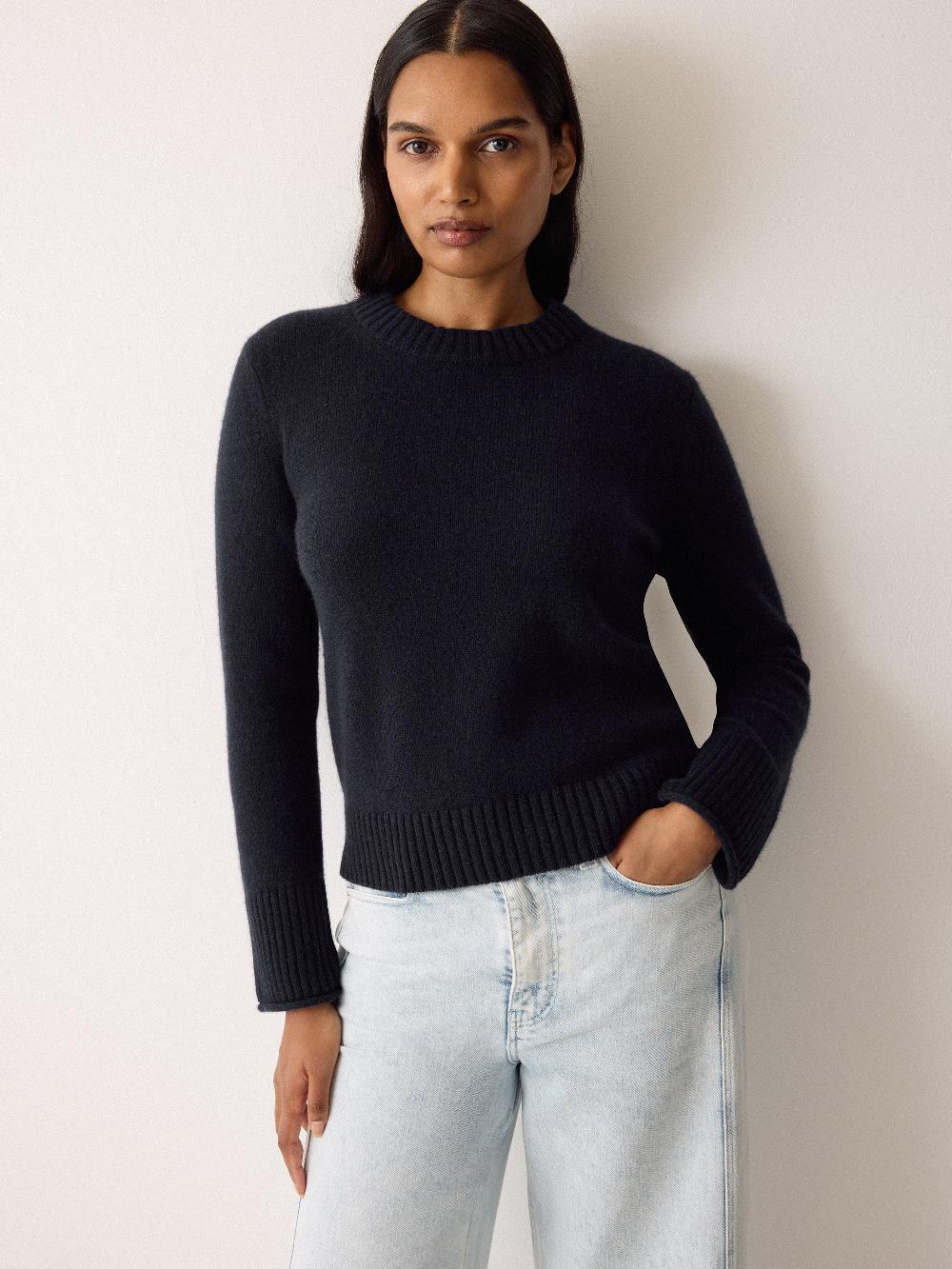 Jigsaw Compact Wool Cashmere Blend Jumper Navy