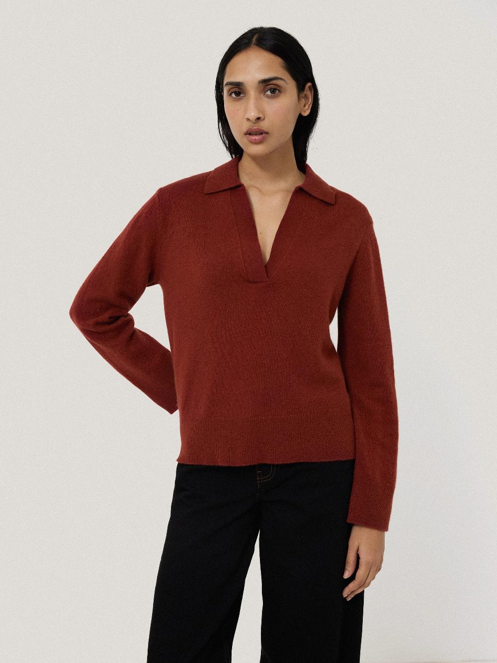 Jigsaw Compact Wool Collar Jumper Red