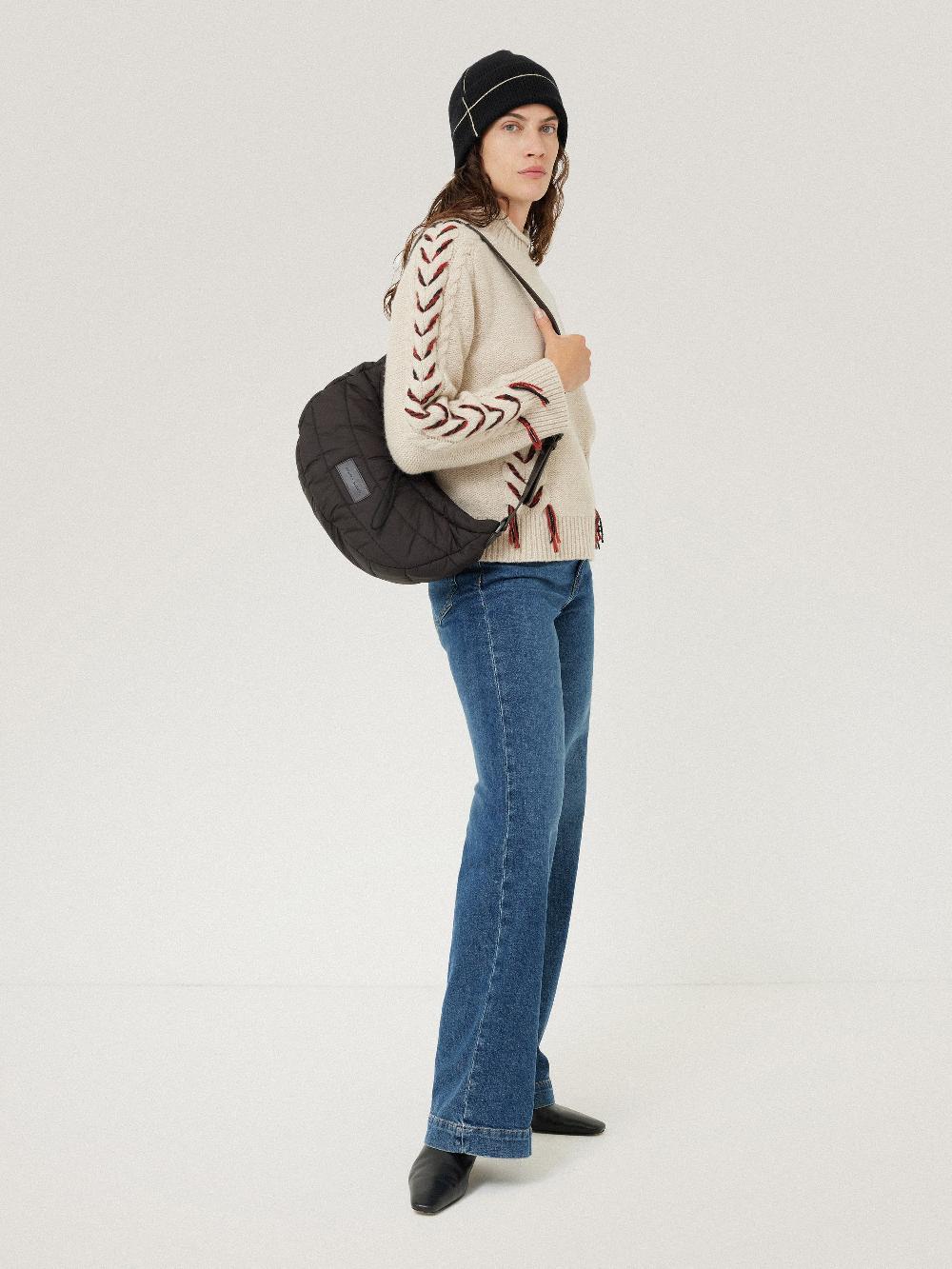 Jigsaw Contrast Stitch Beanie Black