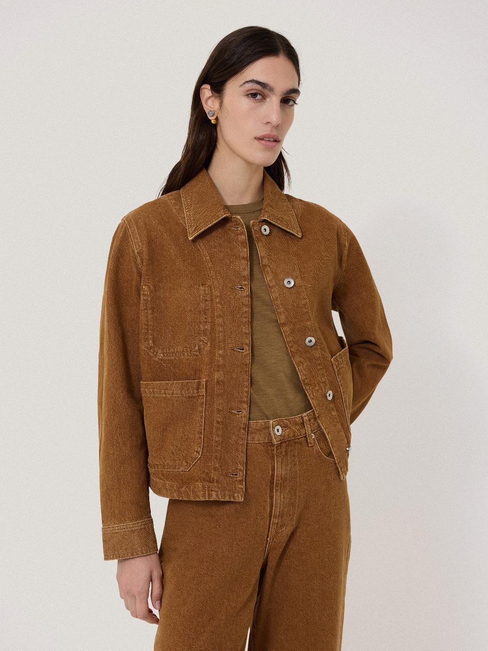 Jigsaw Cooper Denim Cropped Jacket Tan Snow Wash