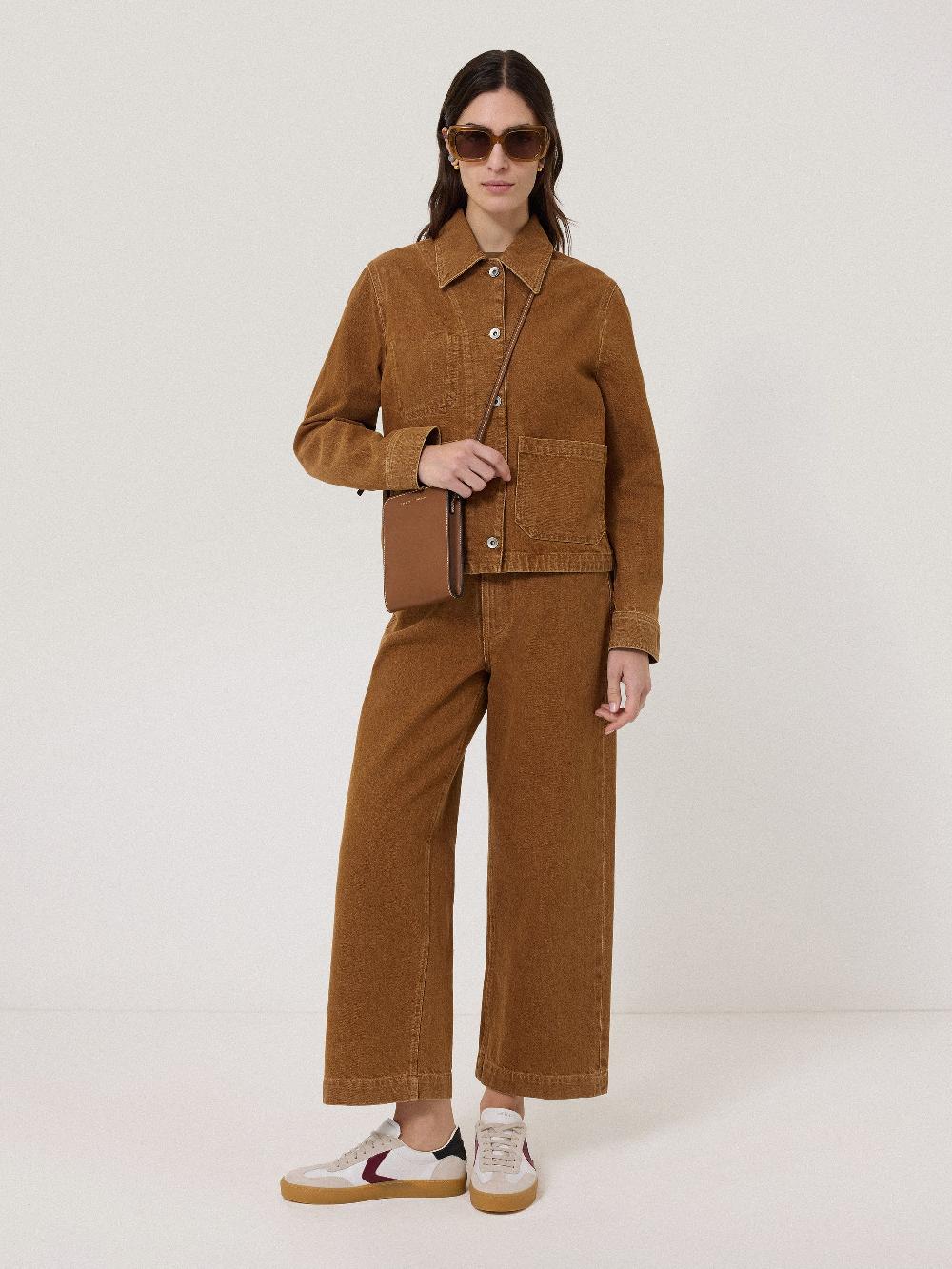 Jigsaw Cooper Denim Cropped Jacket Tan Snow Wash