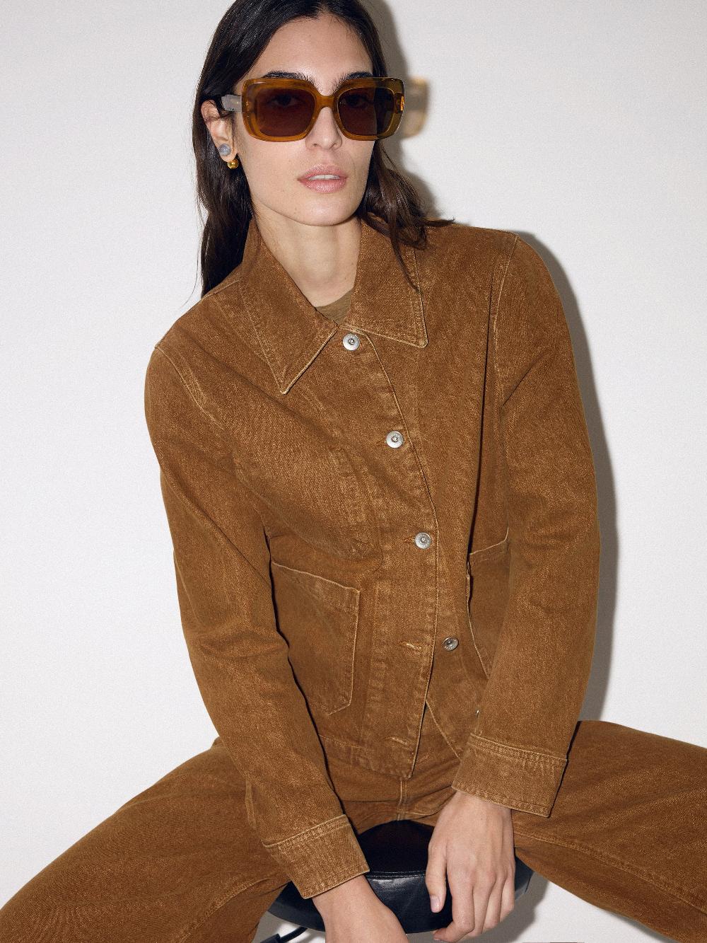 jigsaw Cooper Denim Cropped Jacket Tan Snow Wash