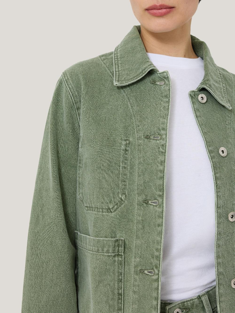 Jigsaw Cooper Denim Cropped Jacket Washed Green