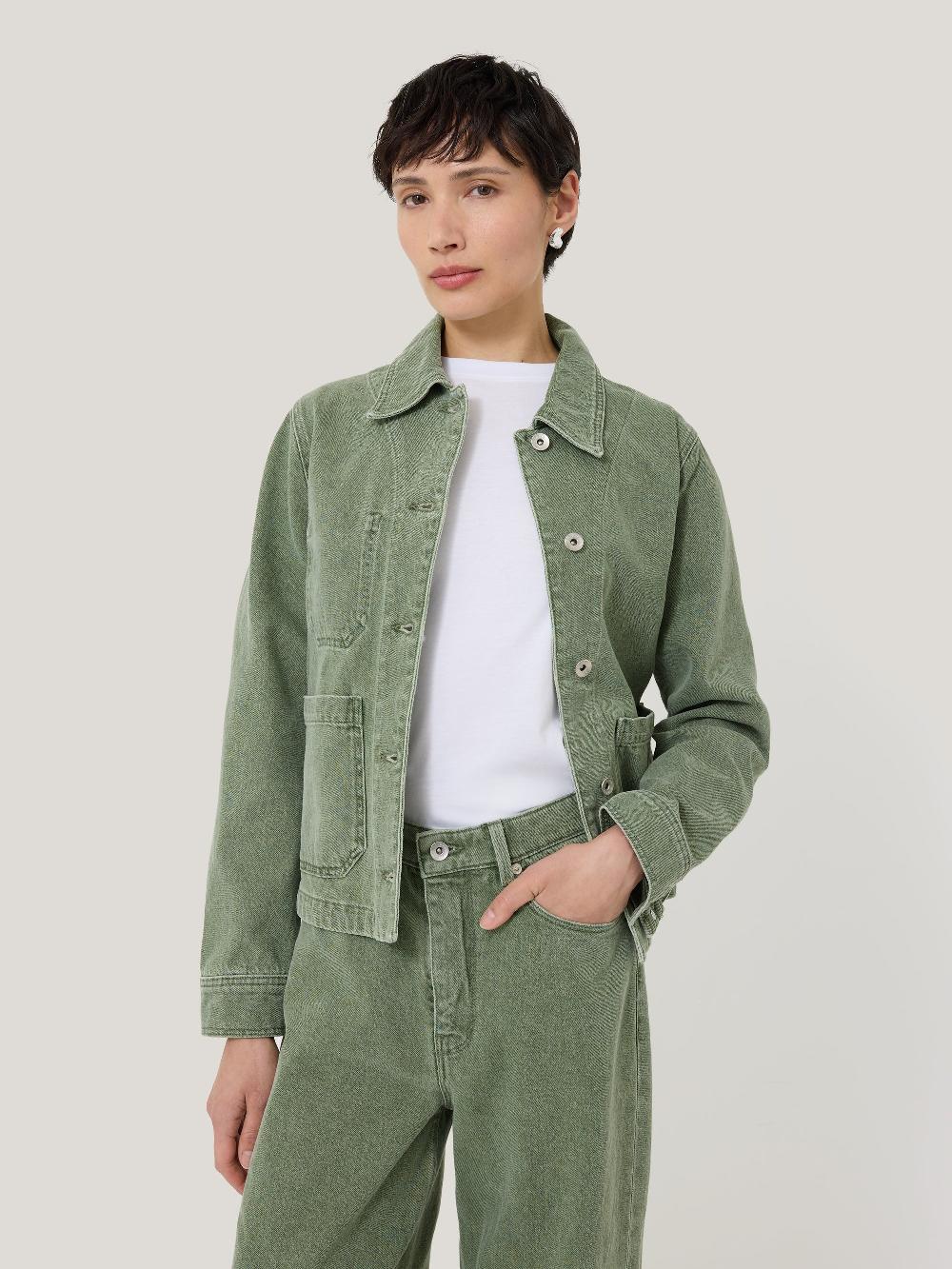 Jigsaw Cooper Denim Cropped Jacket Washed Green