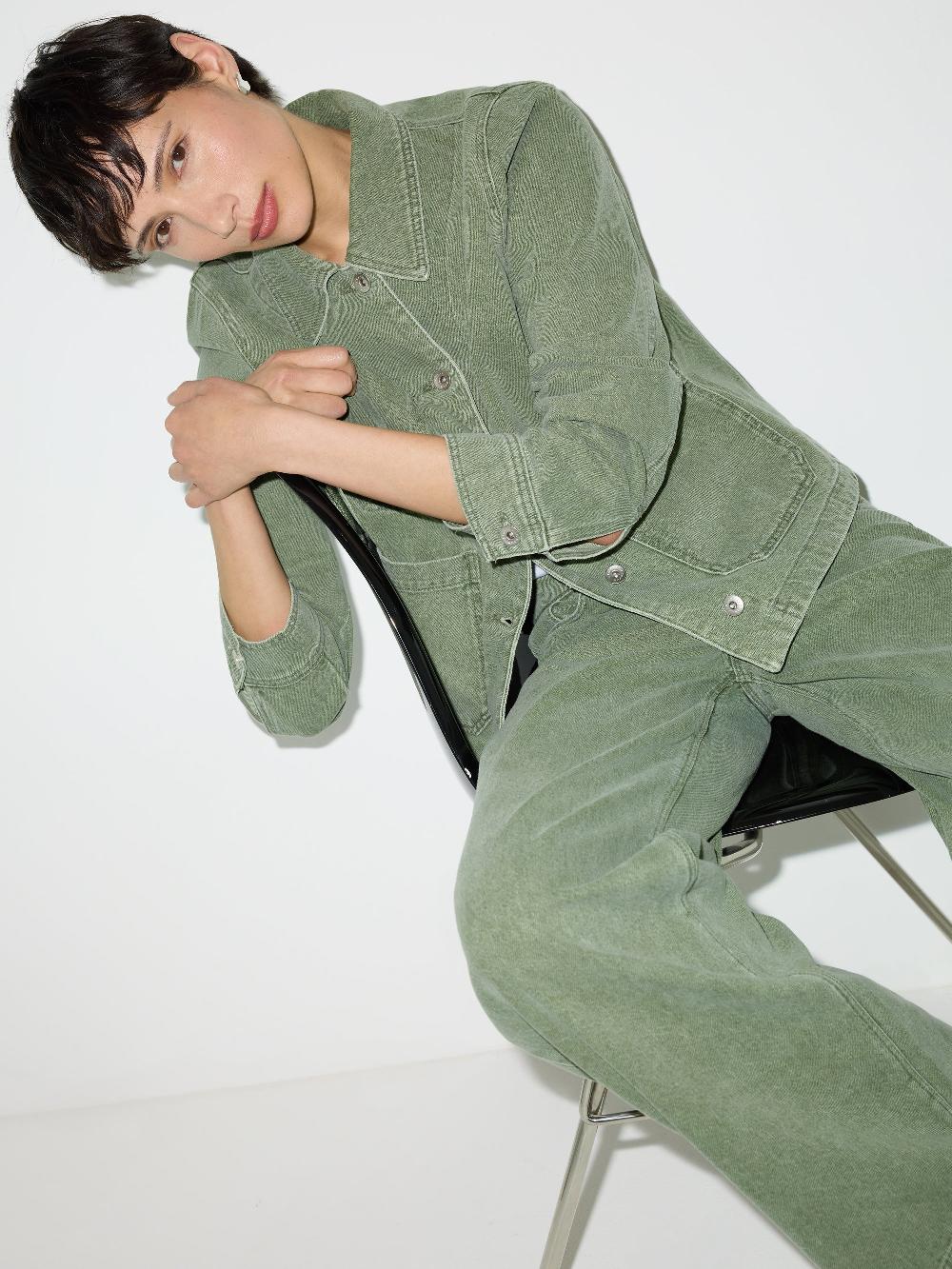 jigsaw Cooper Denim Cropped Jacket Washed Green