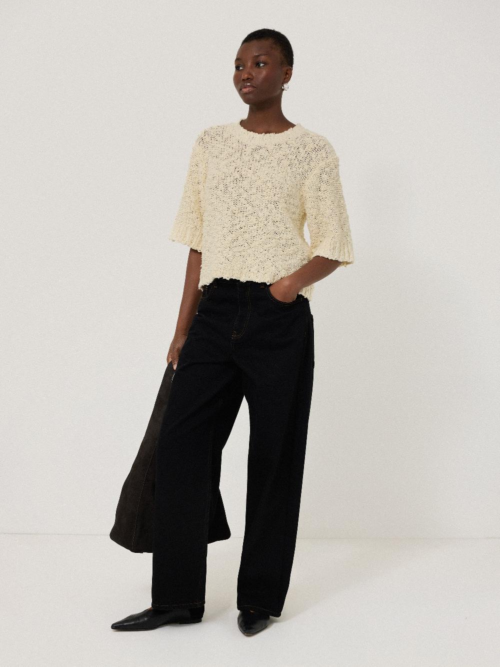 Jigsaw Cotton Blend Boucle T Shirt Cream