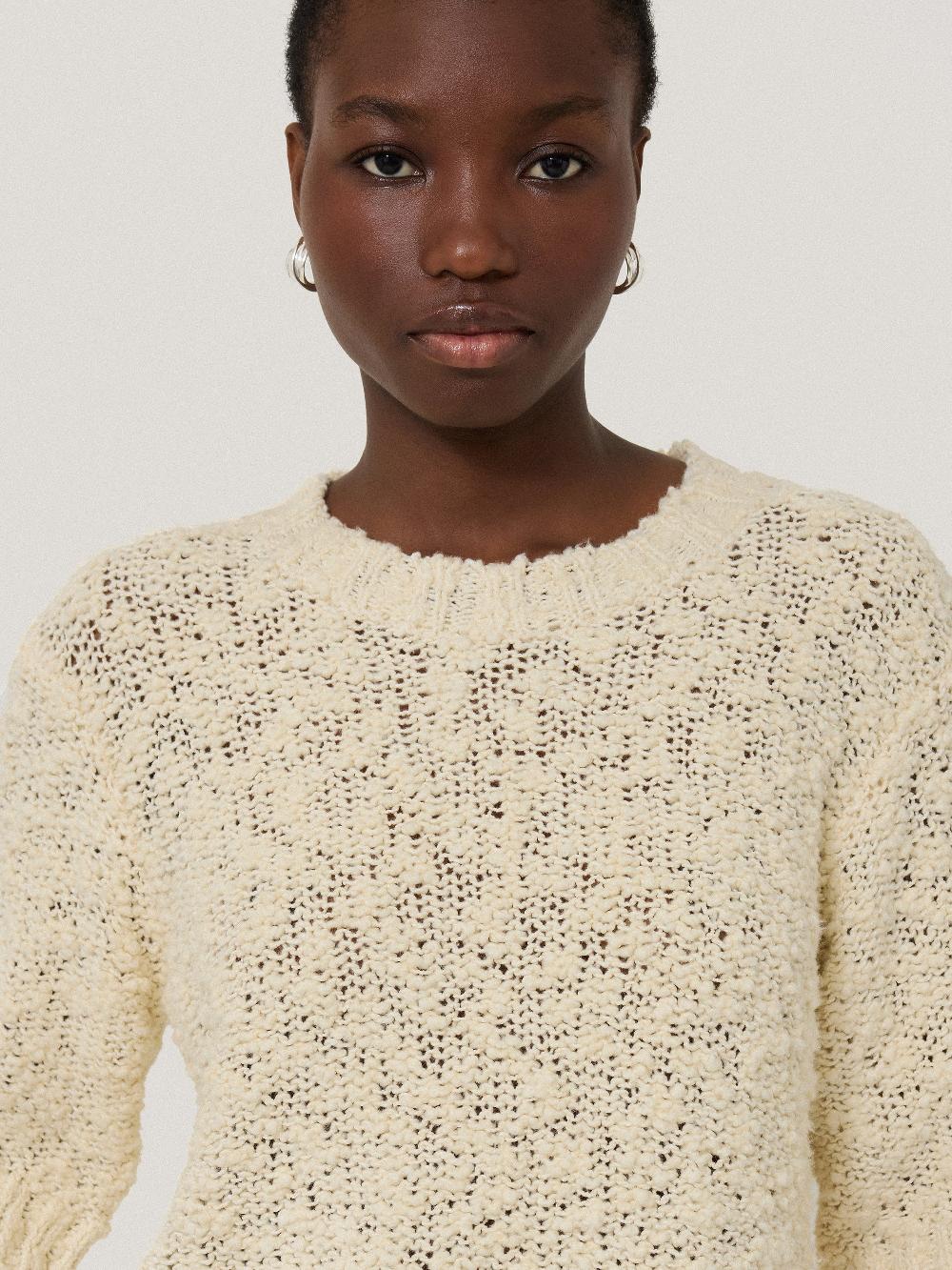 Jigsaw Cotton Blend Boucle T Shirt Cream