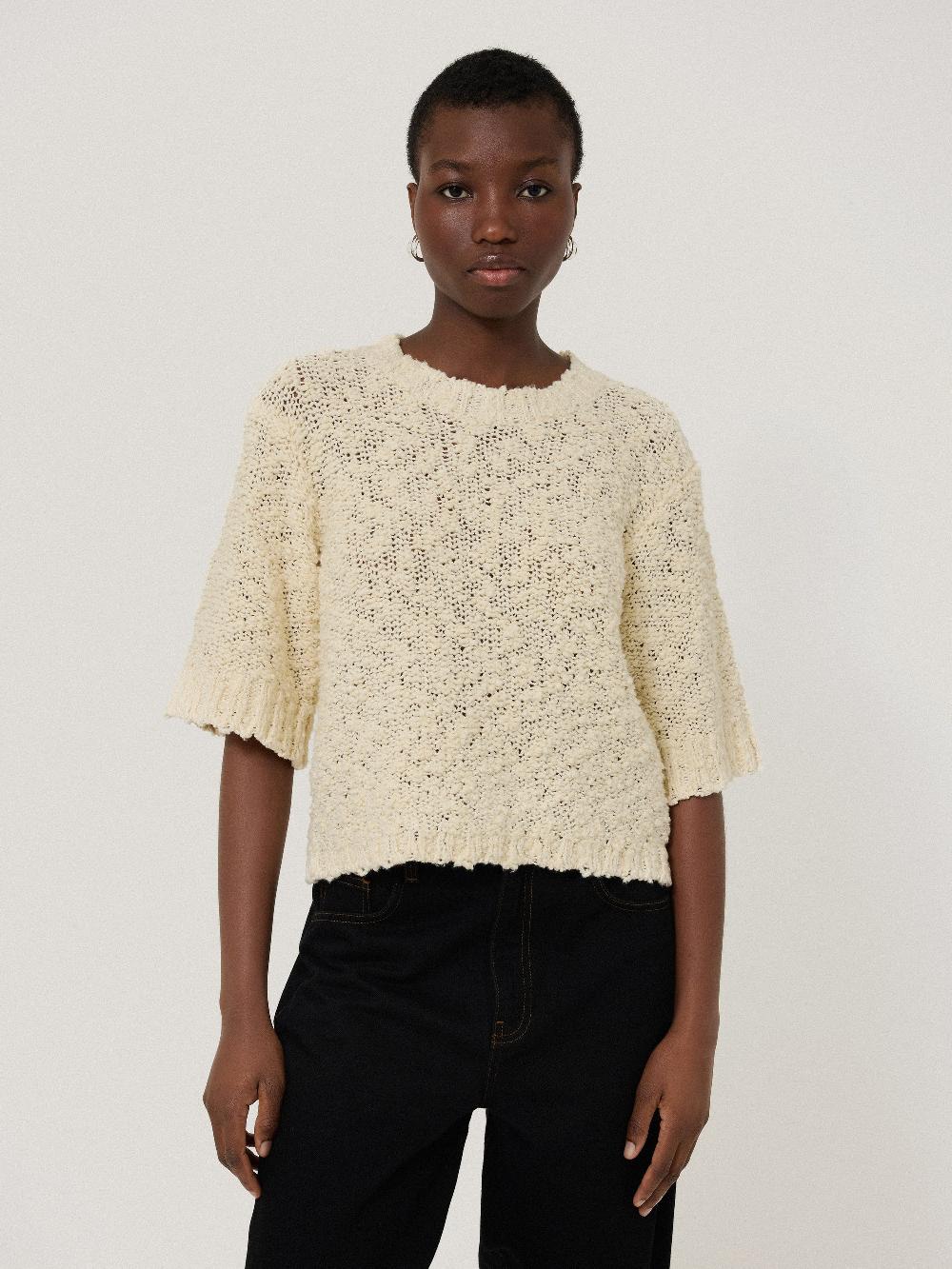 jigsaw Cotton Blend Boucle T Shirt Cream