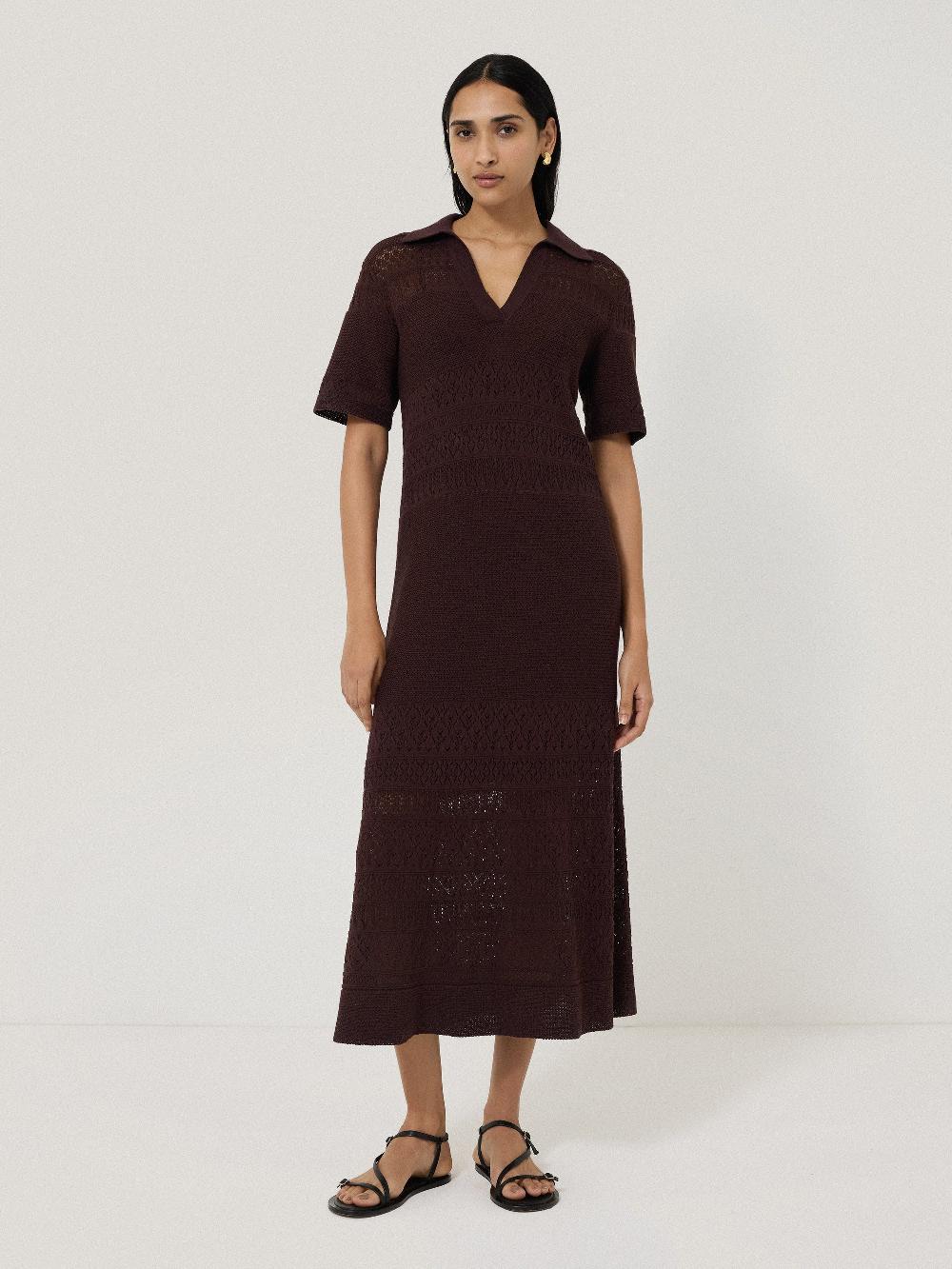 Jigsaw Cotton Blend Pointelle Dress Oxblood