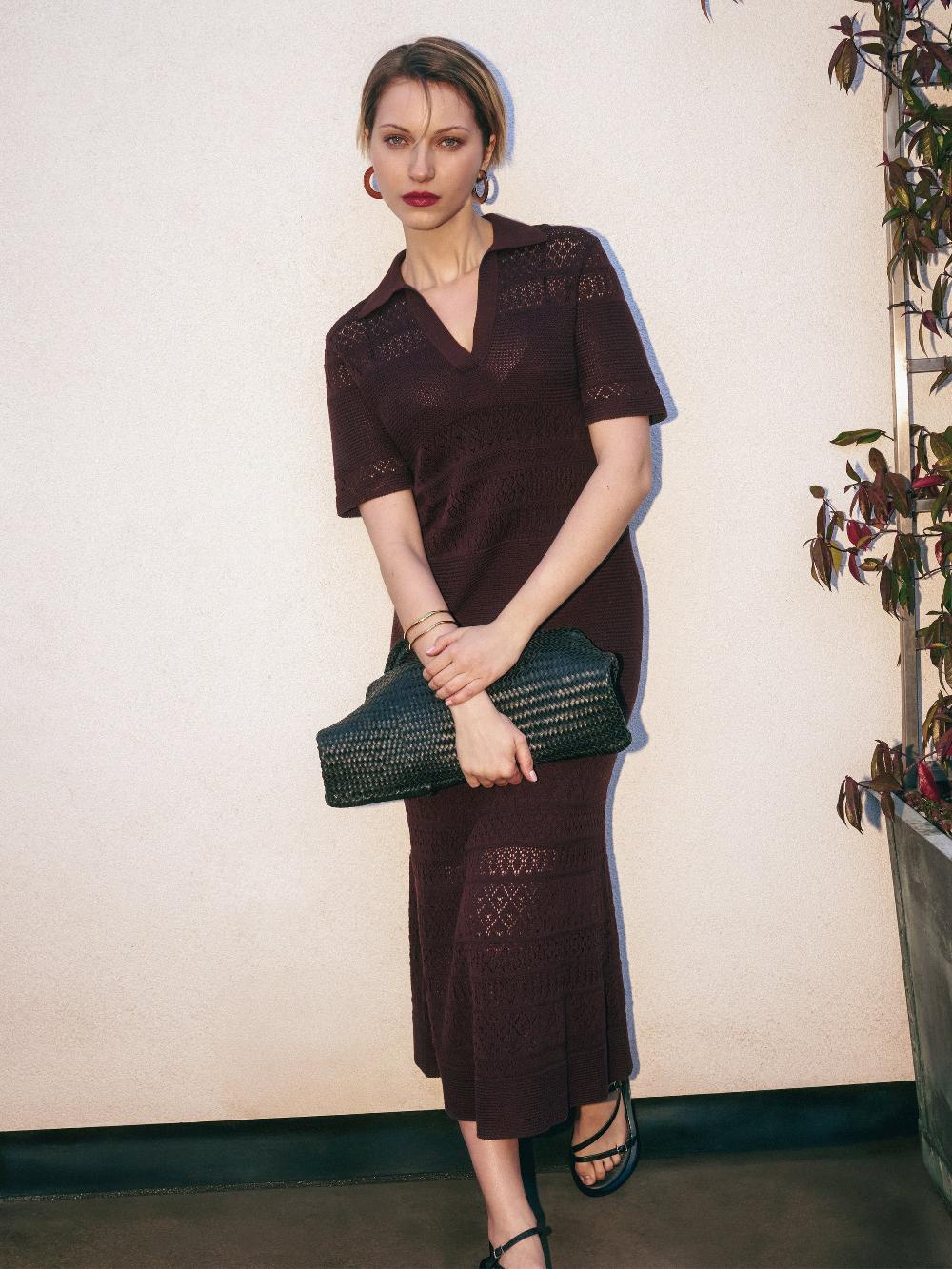 jigsaw Cotton Blend Pointelle Dress Oxblood