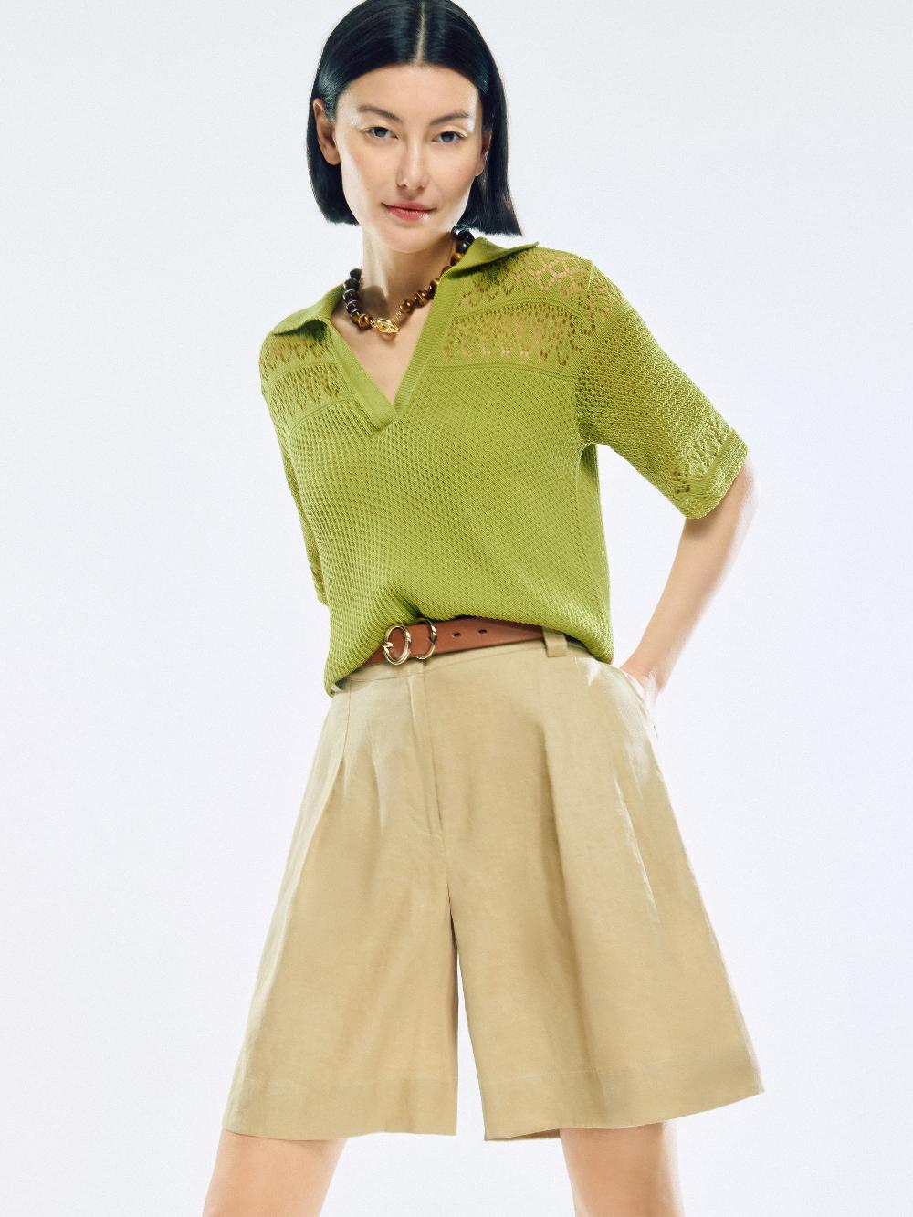 jigsaw Cotton Blend Pointelle Polo Green