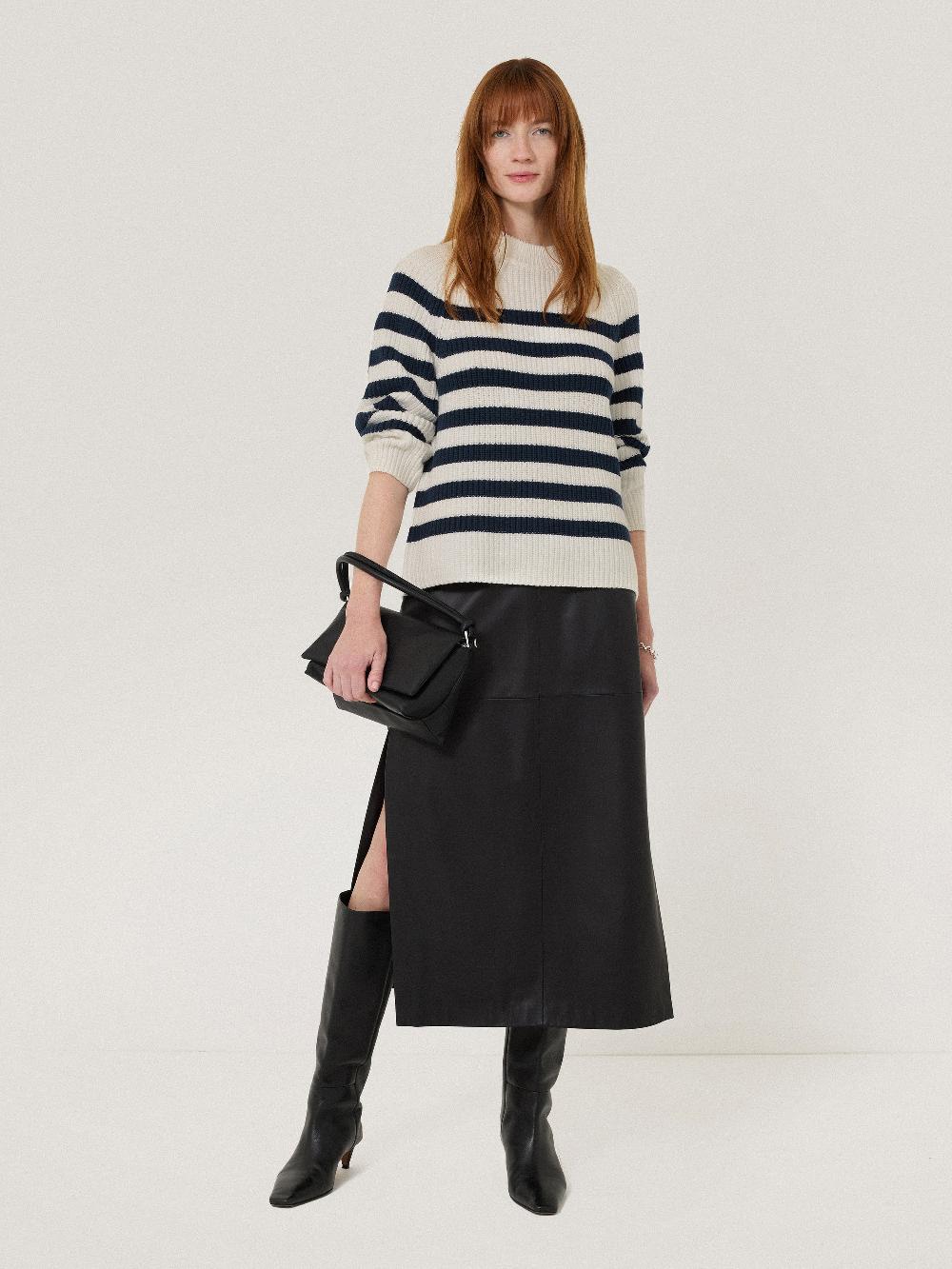 Jigsaw Cotton Blend Stripe Jumper Navy