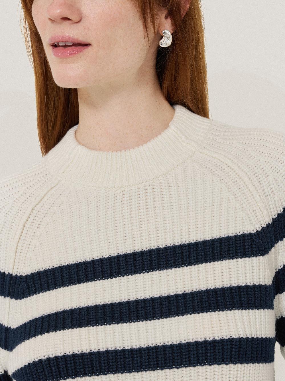 Jigsaw Cotton Blend Stripe Jumper Navy