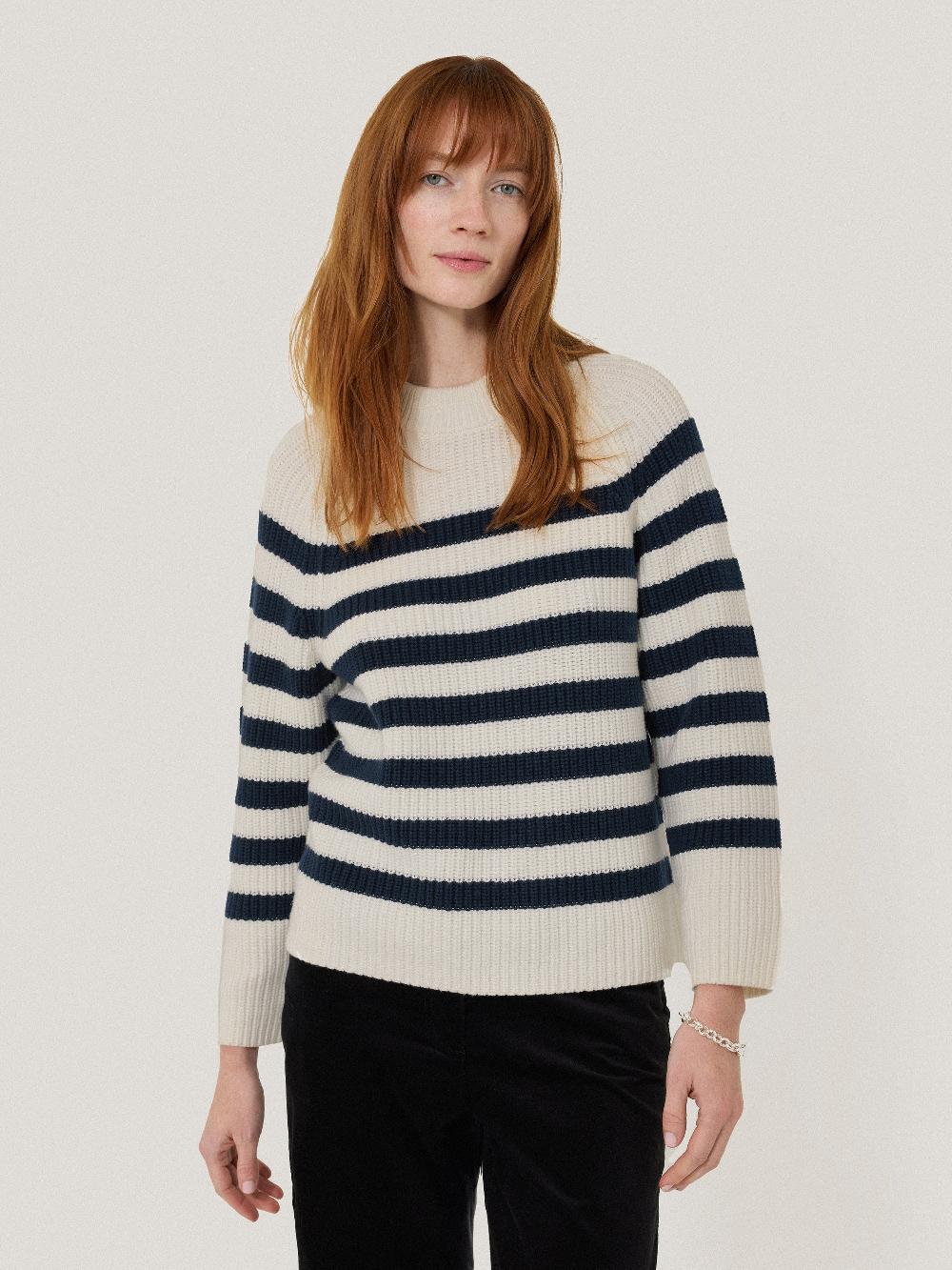 jigsaw Cotton Blend Stripe Jumper Navy