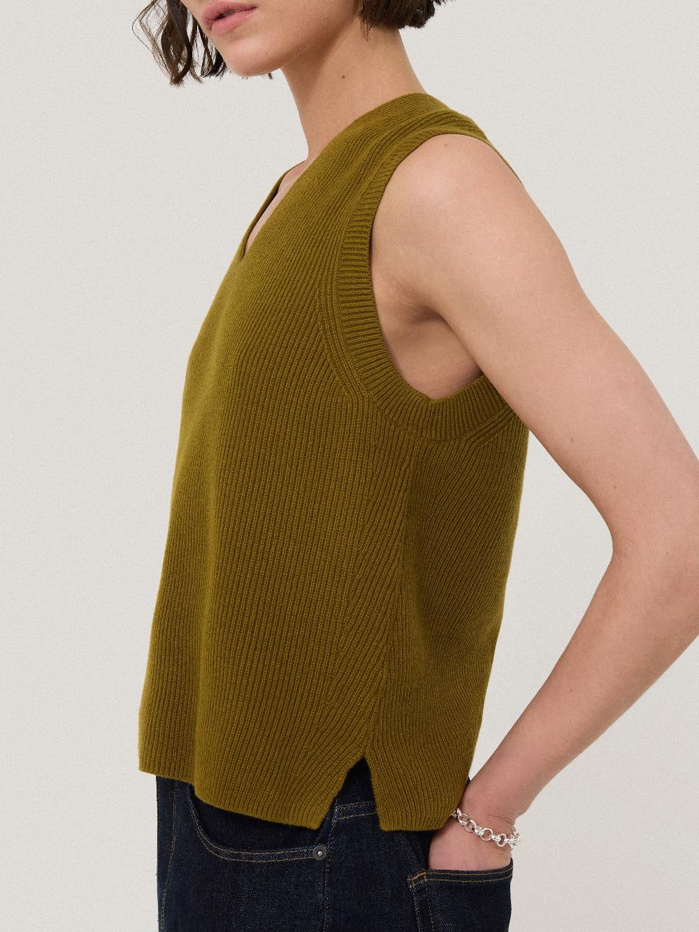 Jigsaw Cotton Blend V Neck Tank Khaki