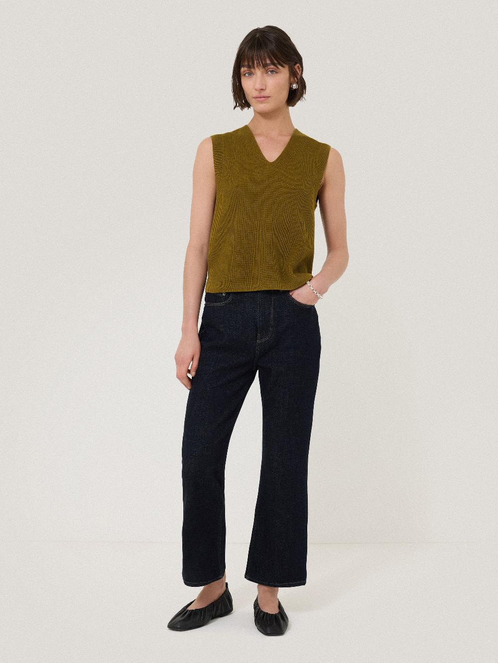 Jigsaw Cotton Blend V Neck Tank Khaki