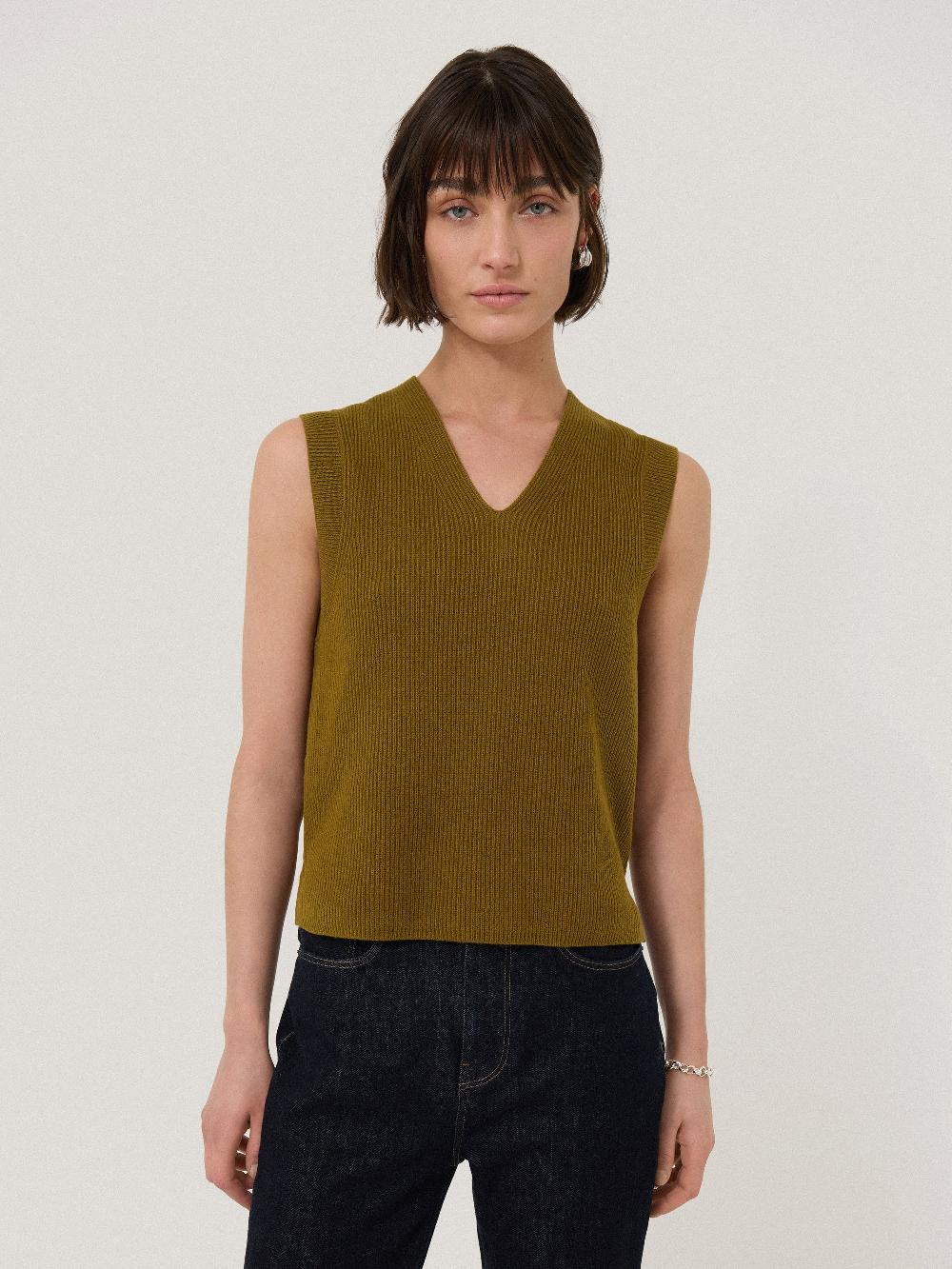 jigsaw Cotton Blend V Neck Tank Khaki