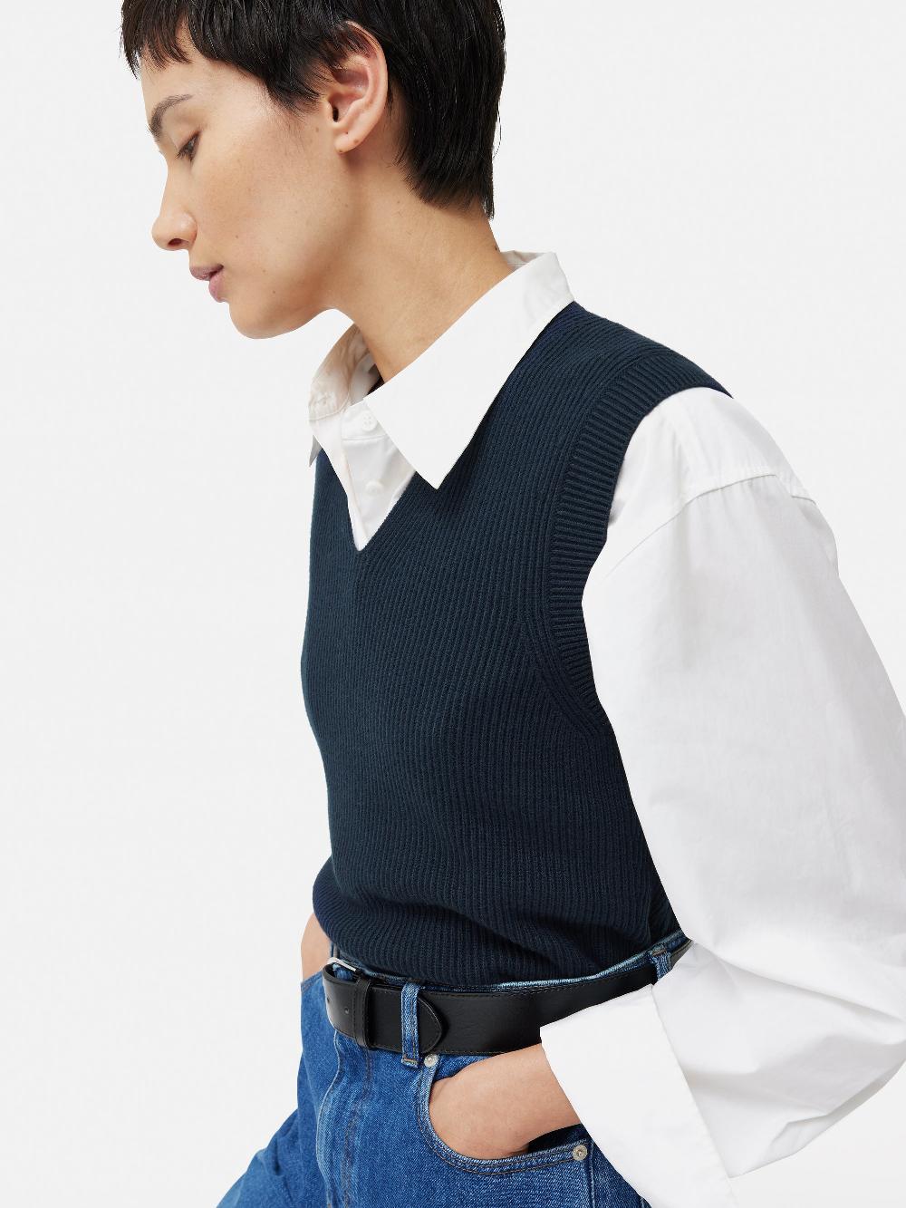 Jigsaw Cotton Blend V Neck Tank Navy