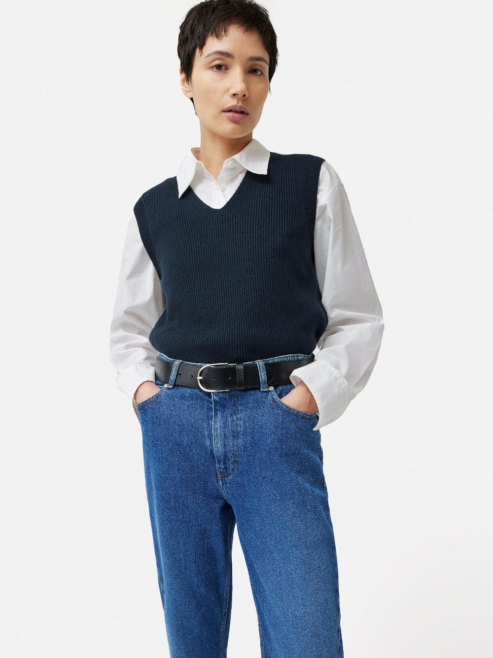 Jigsaw Cotton Blend V Neck Tank Navy