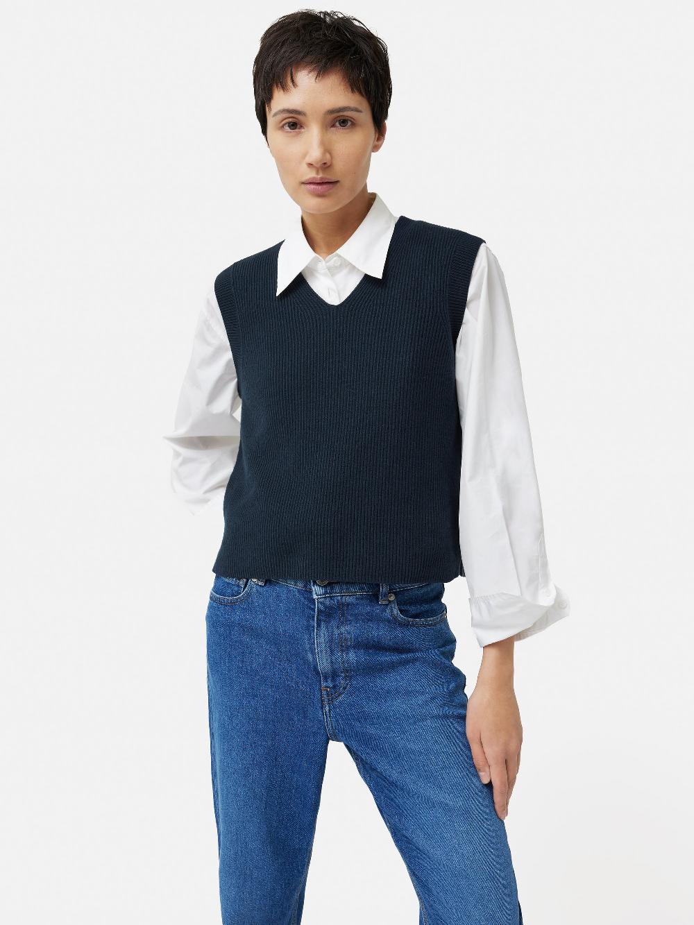 Jigsaw Cotton Blend V Neck Tank Navy