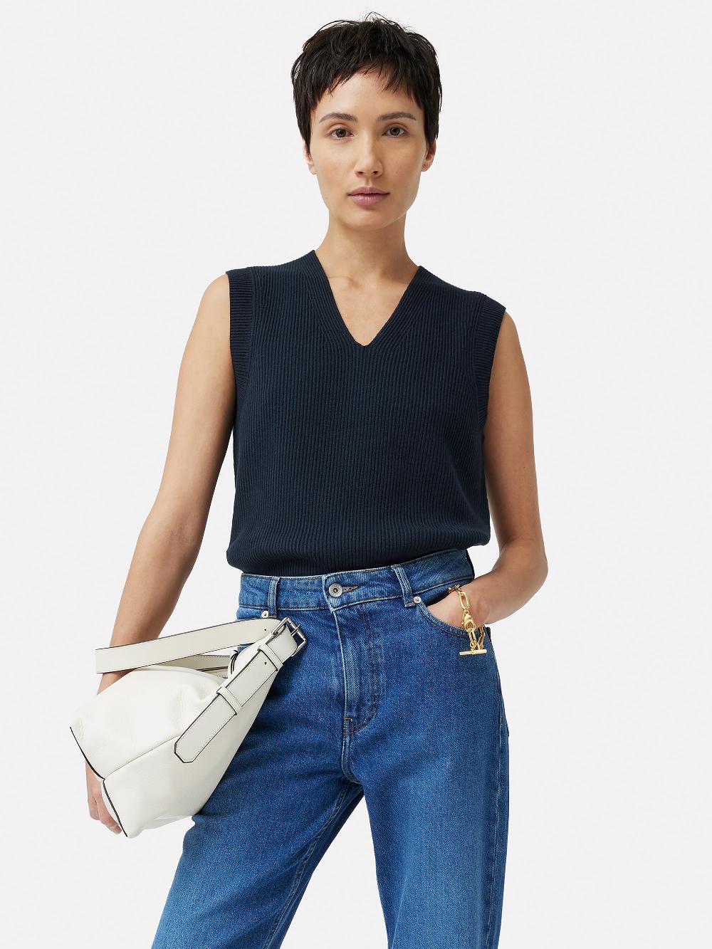 jigsaw Cotton Blend V Neck Tank Navy