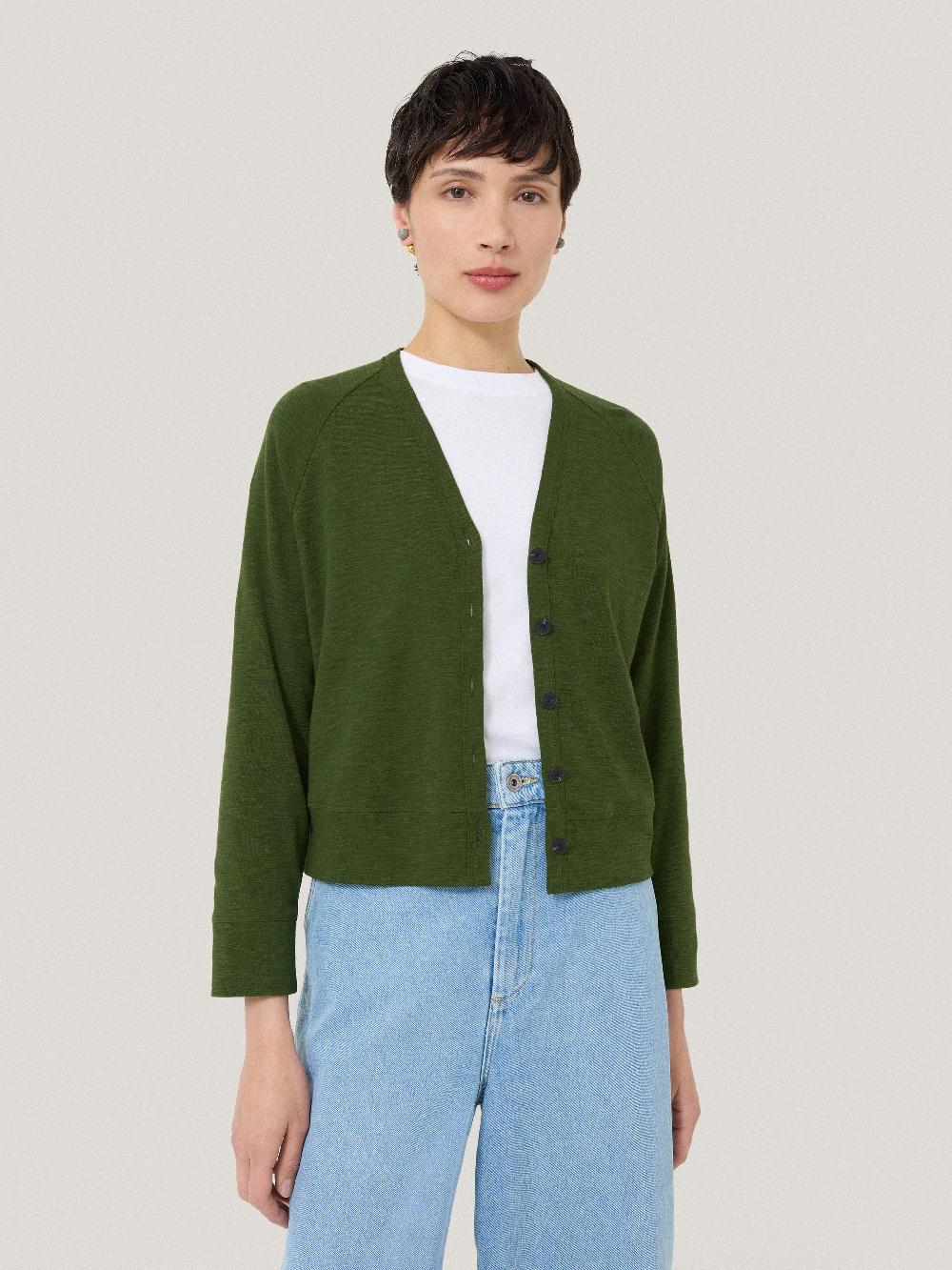 Jigsaw Cotton Luxe Cardigan Green