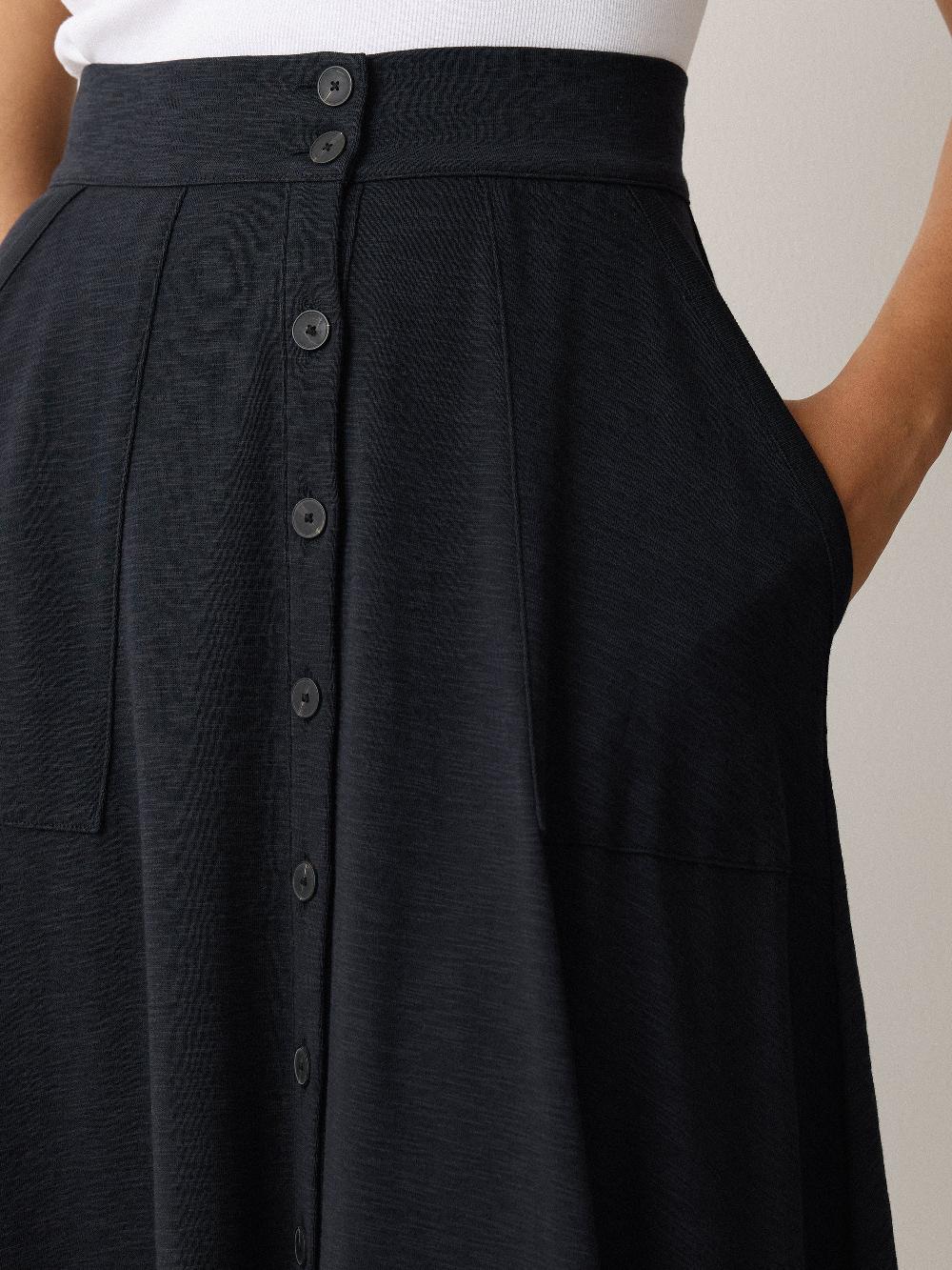 Jigsaw Cotton Luxe Skirt Navy