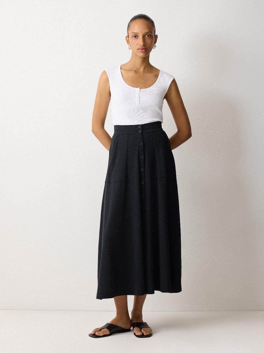 Jigsaw Cotton Luxe Skirt Navy