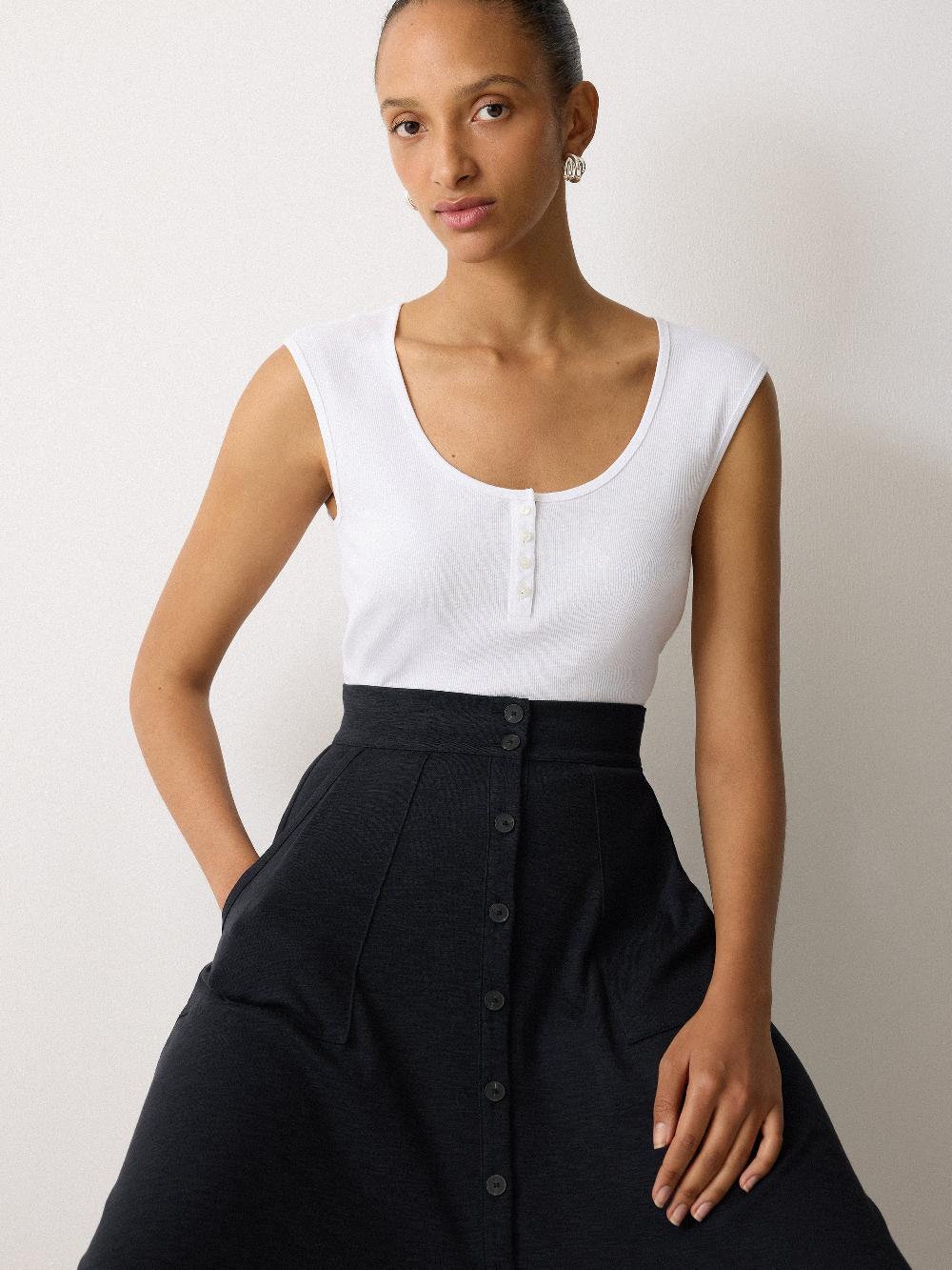 jigsaw Cotton Luxe Skirt Navy