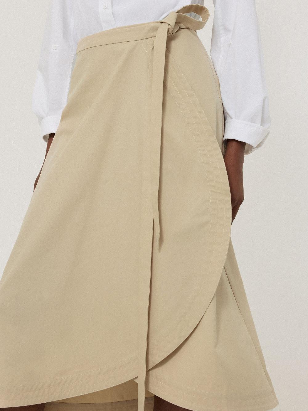 Jigsaw Cotton Mix Wrap Front Skirt Neutral